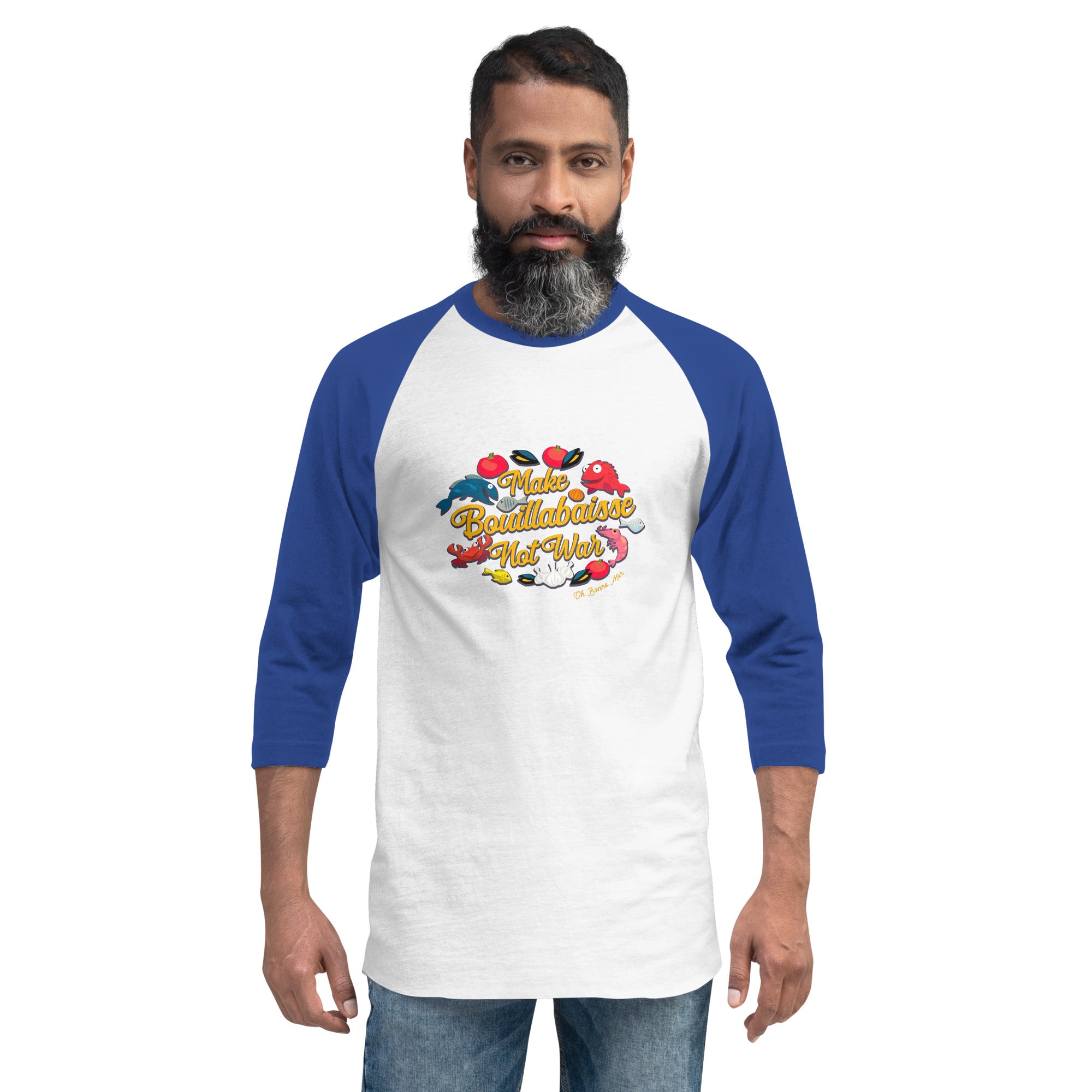 3/4 sleeve raglan t-shirt Make Bouillabaisse Not War