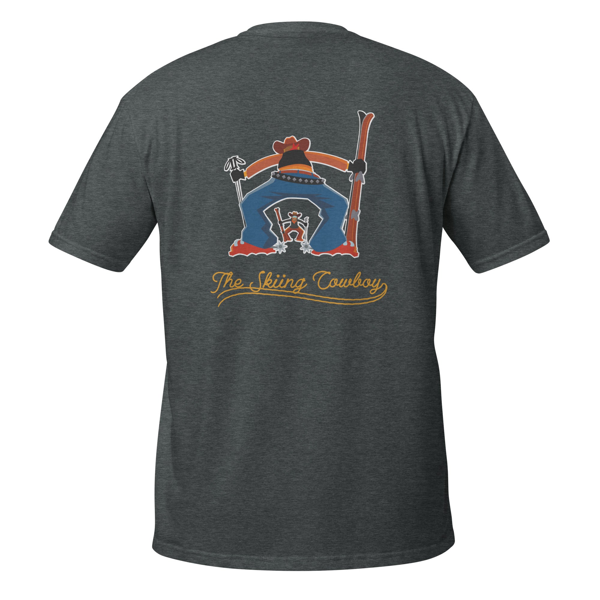 Softstyle Cotton T-Shirt Skiing Cowboy (front) & Ski Fight at OK Corral Outline (back)