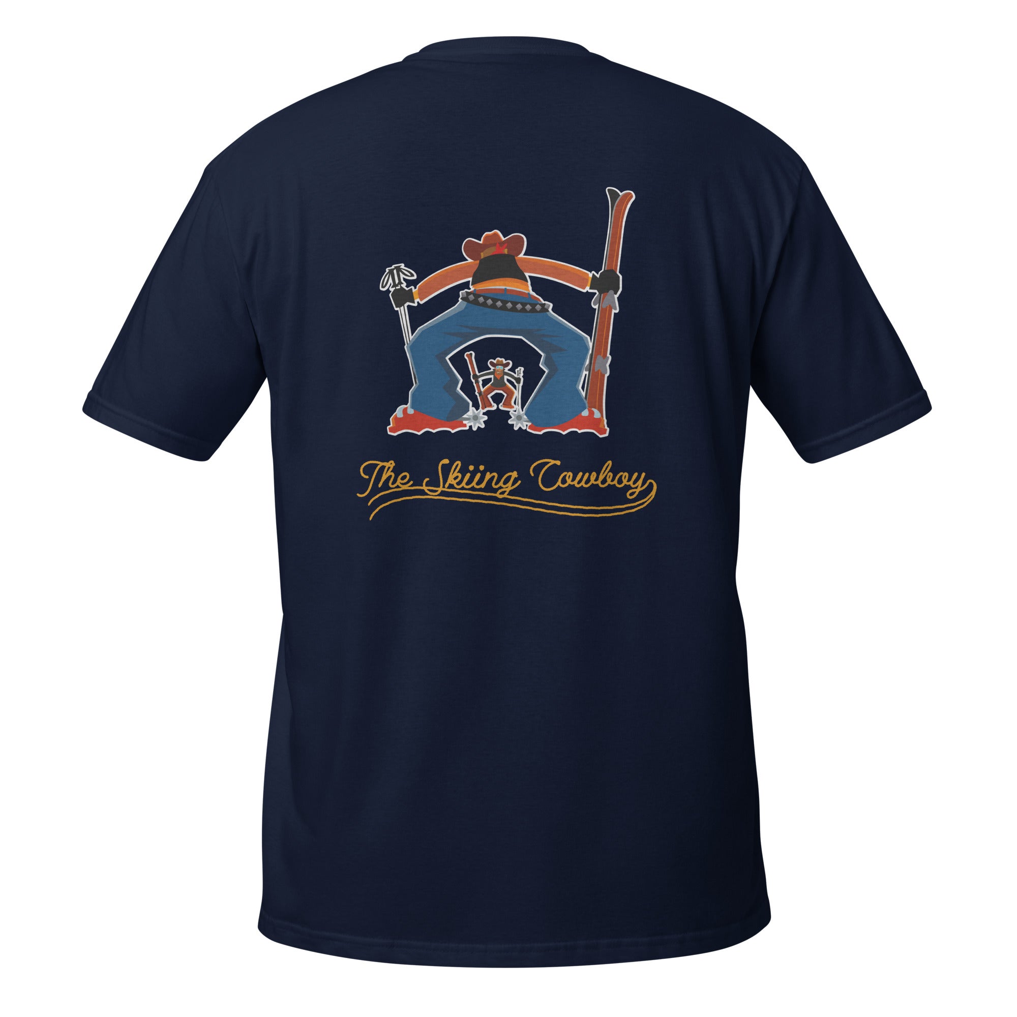 Softstyle Cotton T-Shirt Skiing Cowboy (front) & Ski Fight at OK Corral Outline (back)