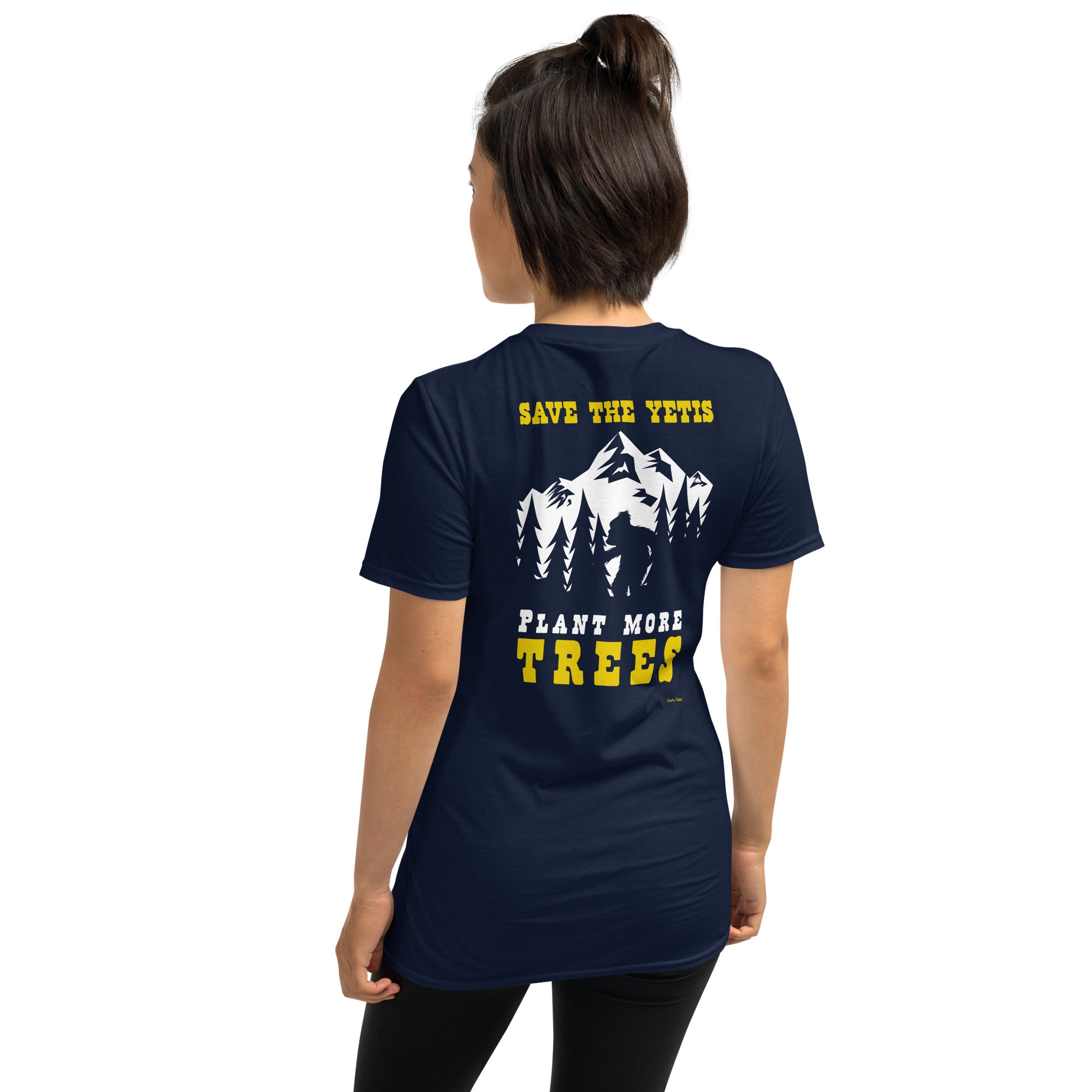 T-shirt softstyle en coton Save the Yetis Plant more Trees (face & dos)