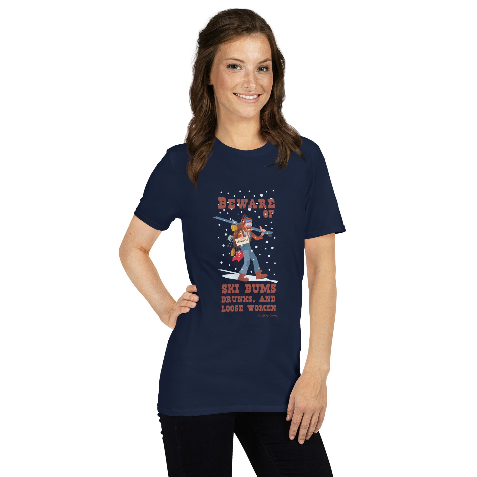 T-shirt softstyle en coton Beware of ski bums, drunks and loose women