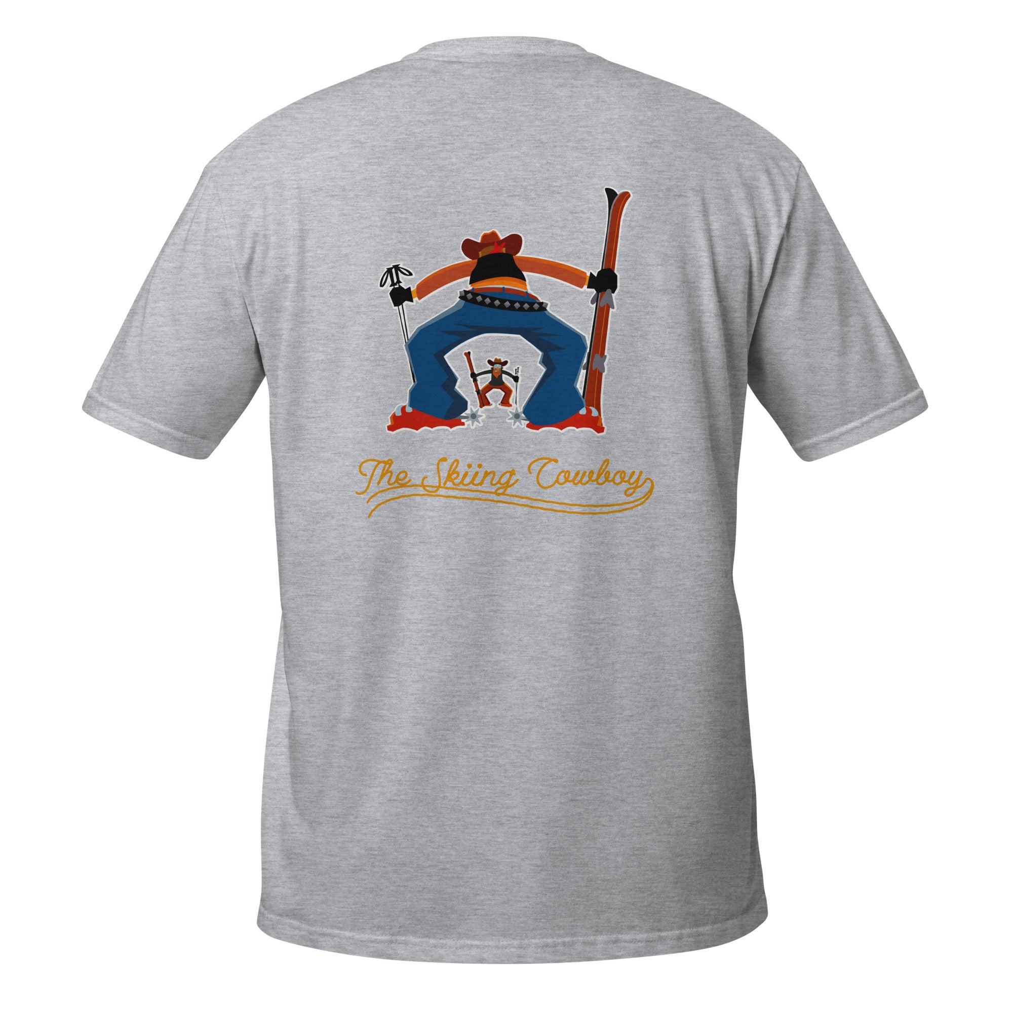 Softstyle Cotton T-Shirt Skiing Cowboy (front) & Ski Fight at OK Corral Outline (back)