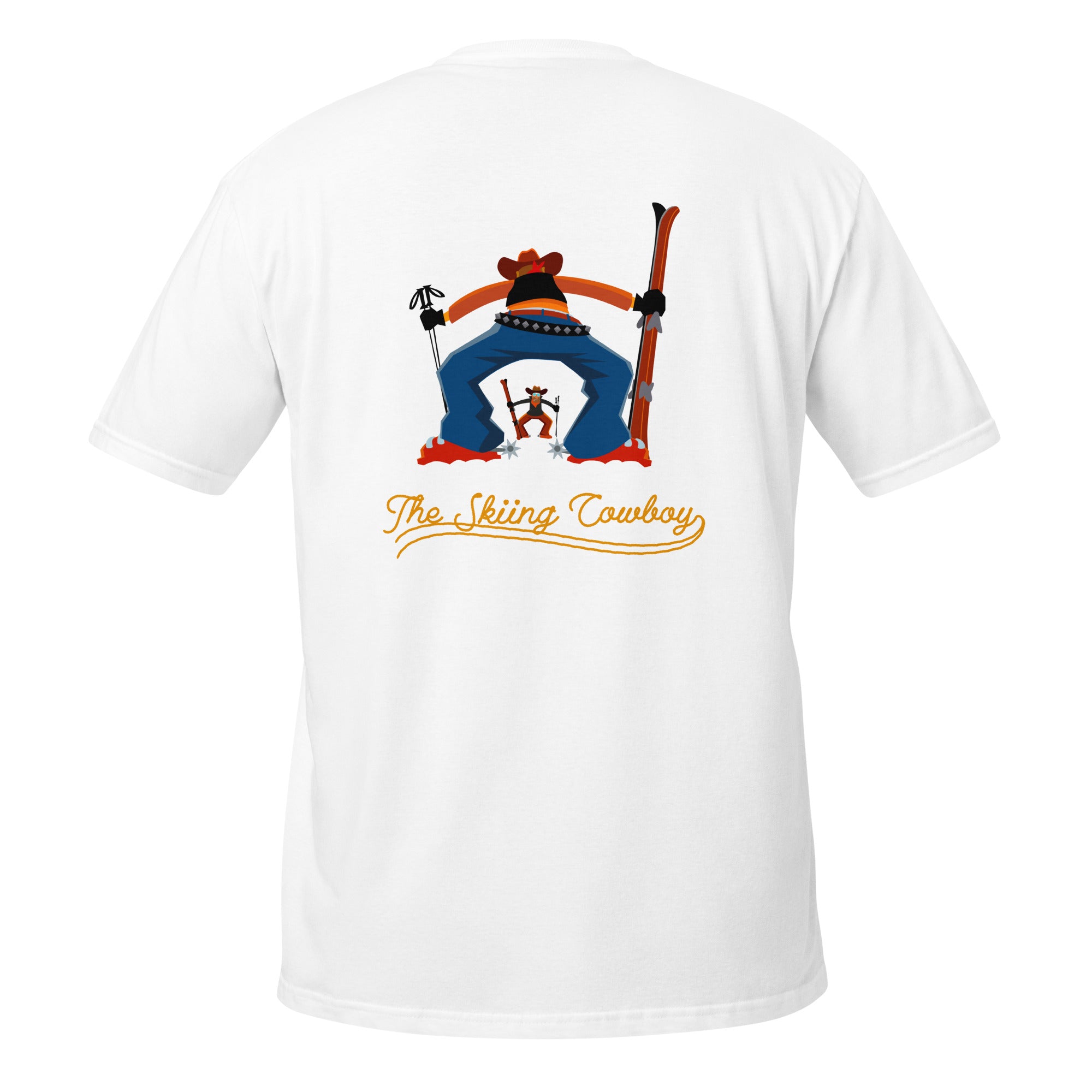 Softstyle Cotton T-Shirt Skiing Cowboy (front) & Ski Fight at OK Corral Outline (back)