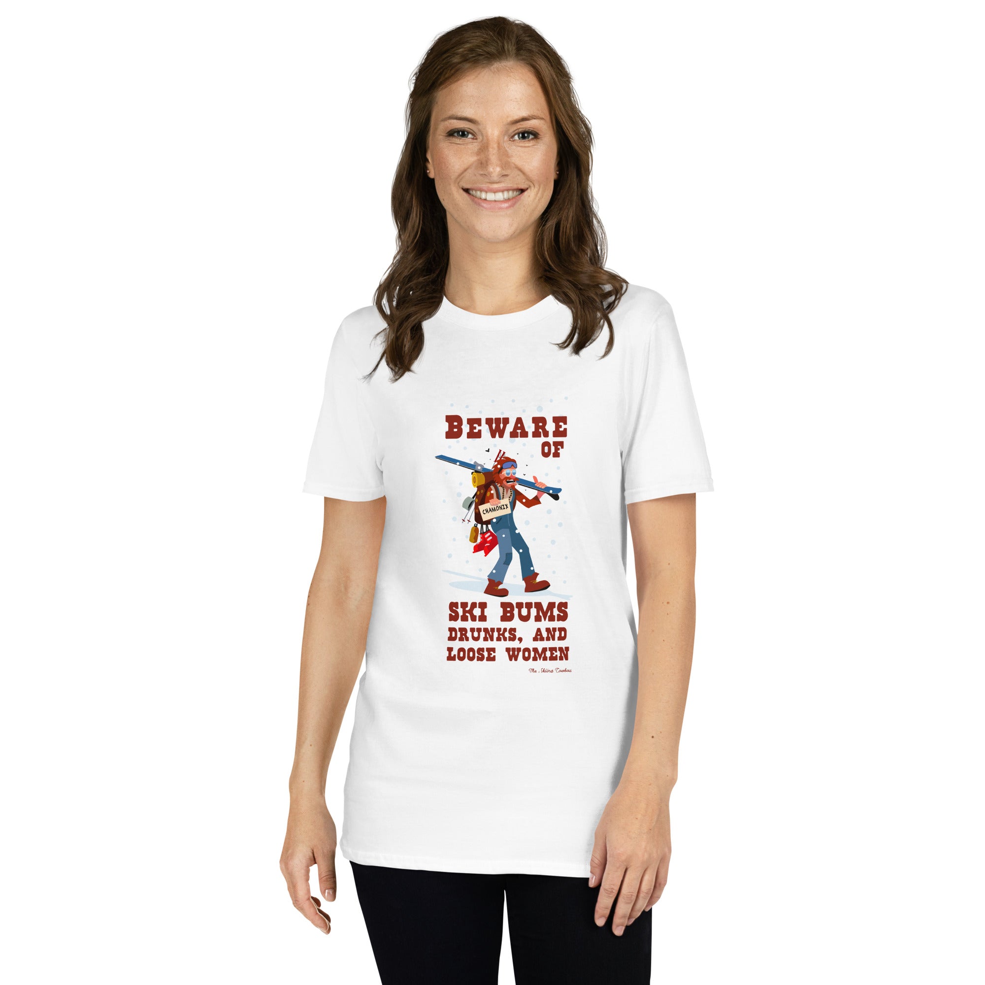 T-shirt softstyle en coton Beware of ski bums, drunks and loose women