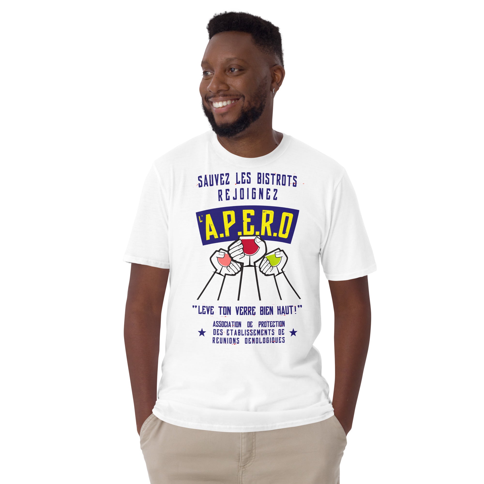 T-shirt softstyle en coton Sauvez les Bistrots, rejoignez l'Apéro sur couleurs claires