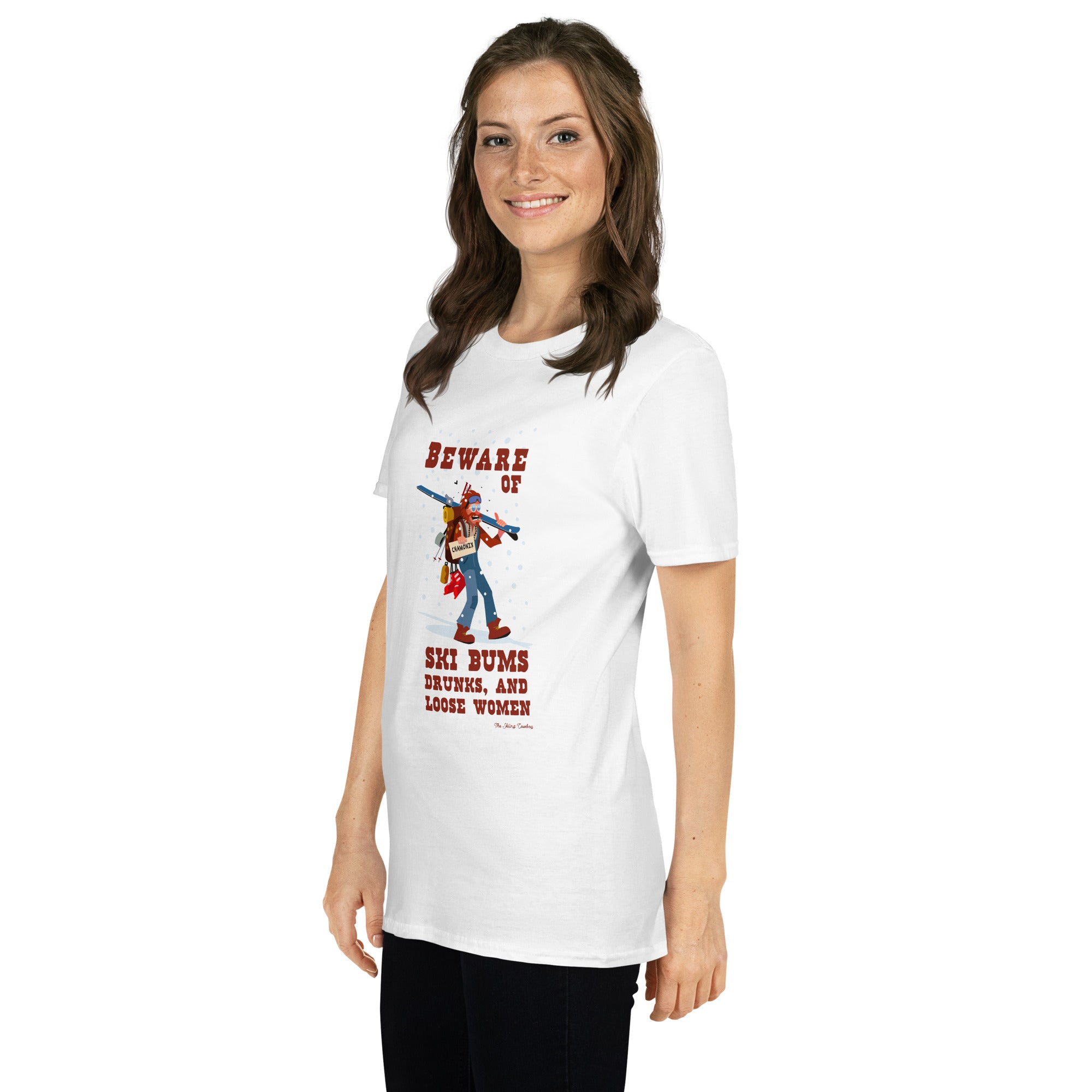 T-shirt softstyle en coton Beware of ski bums, drunks and loose women