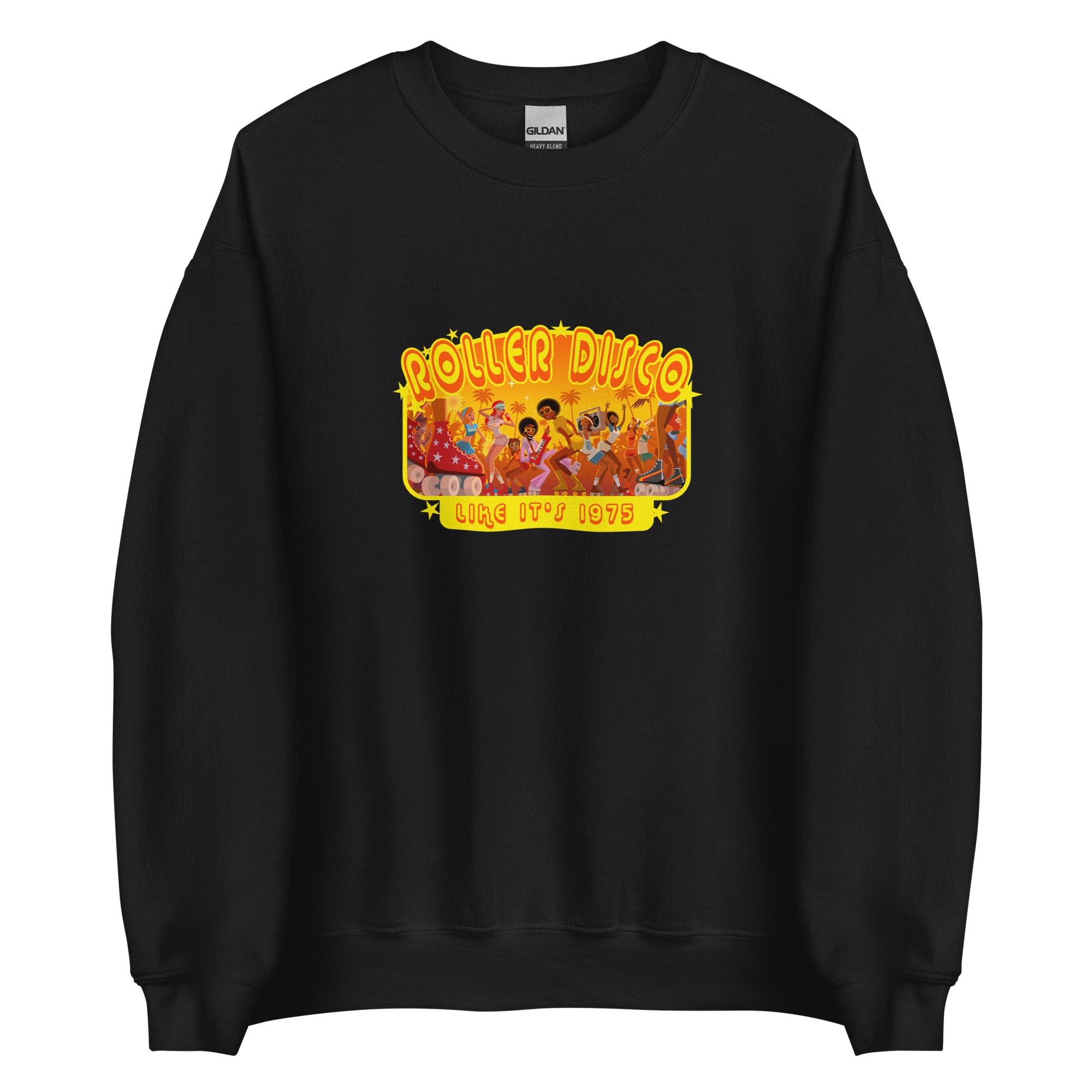 Unisex Sweatshirt Roller Disco 1975 on dark colors (front & back)