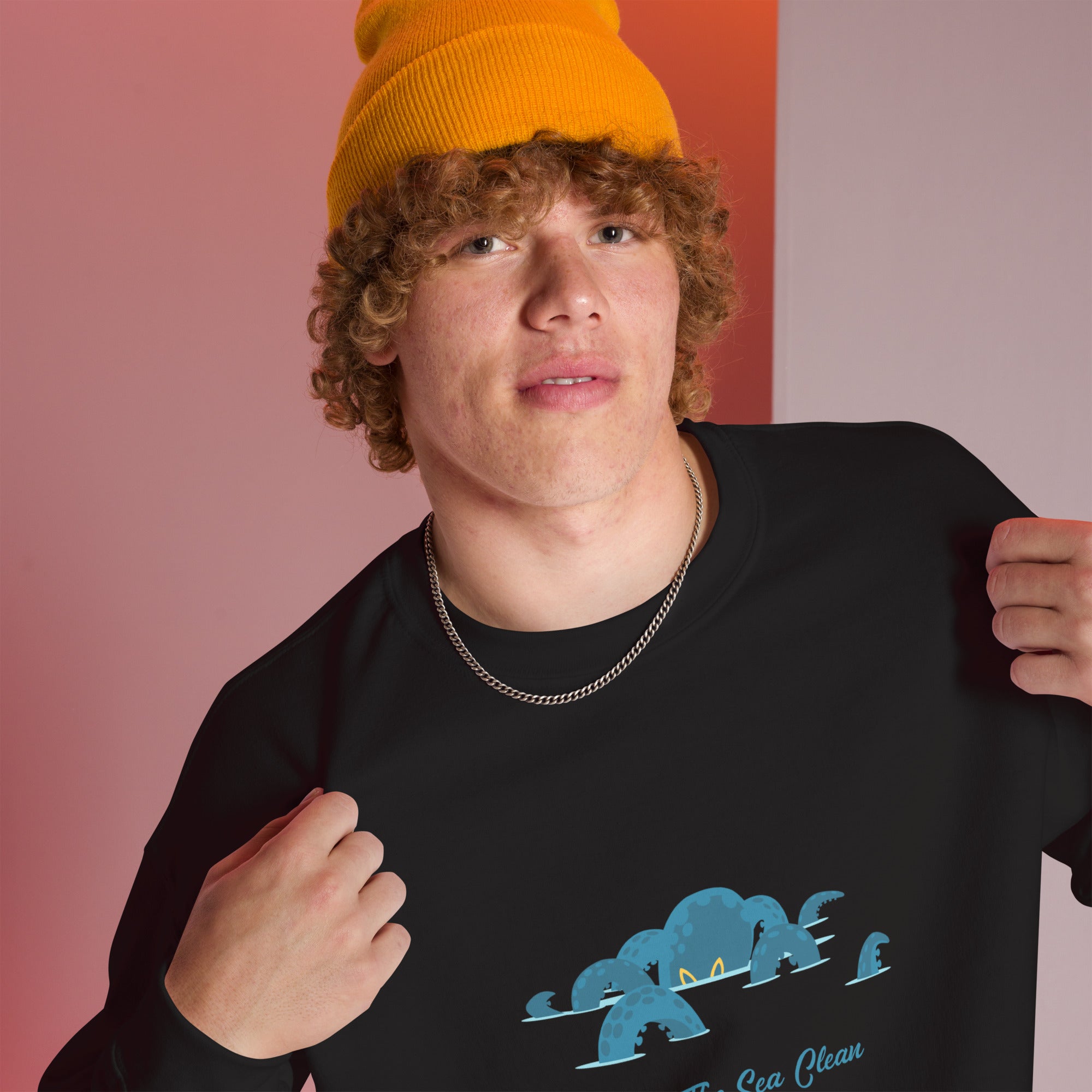 Sweat Unisexe à Col Rond Octopus Blue sur couleurs foncées