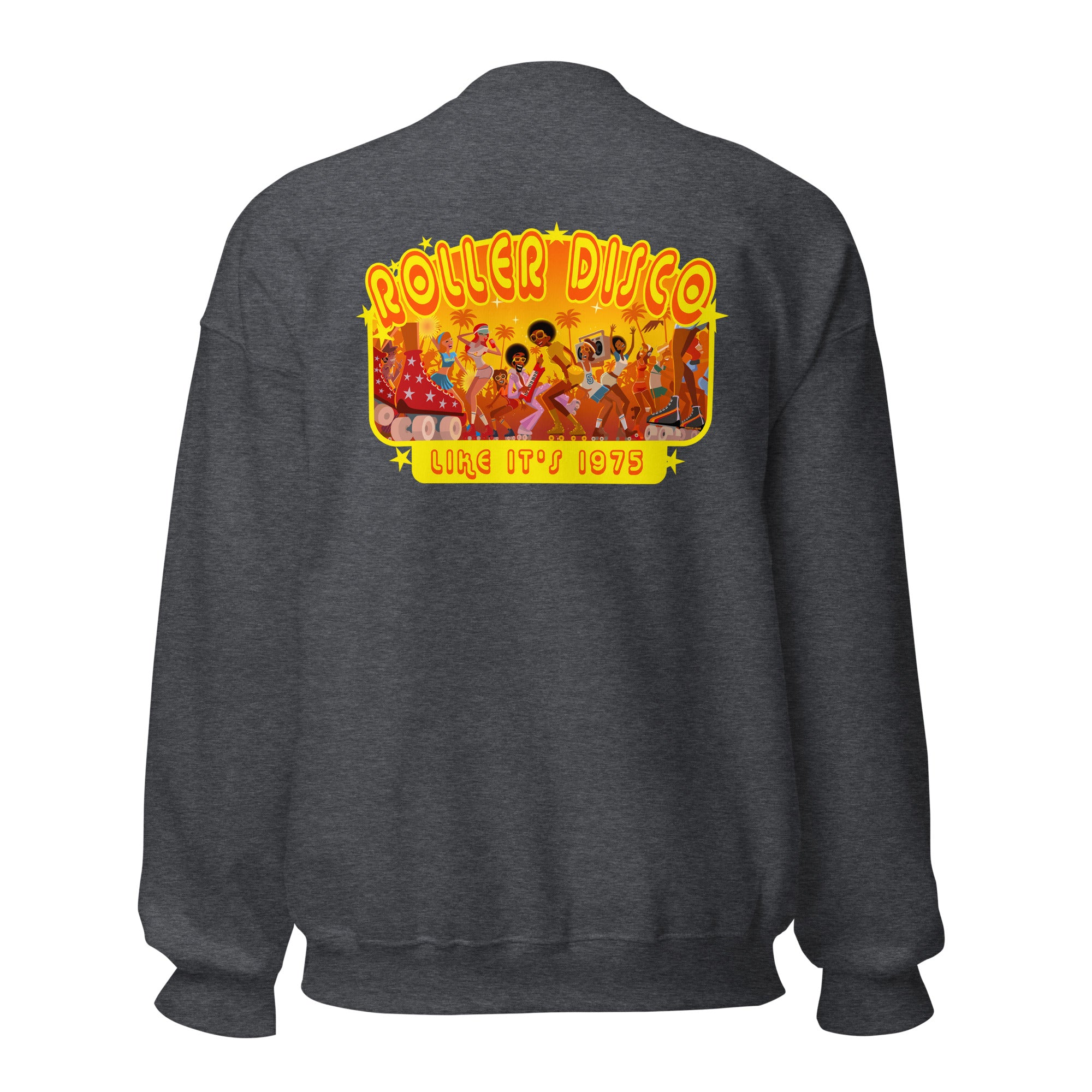 Unisex Sweatshirt Roller Disco 1975 on dark colors (front & back)