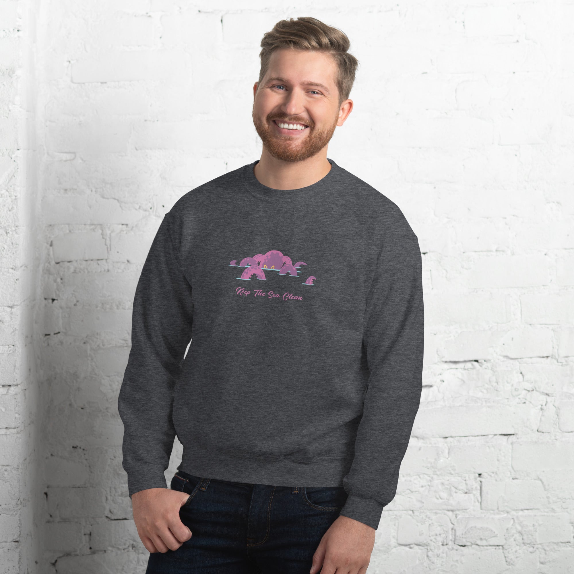 Sweat Unisexe à Col Rond Octopus Purple sur couleurs foncées