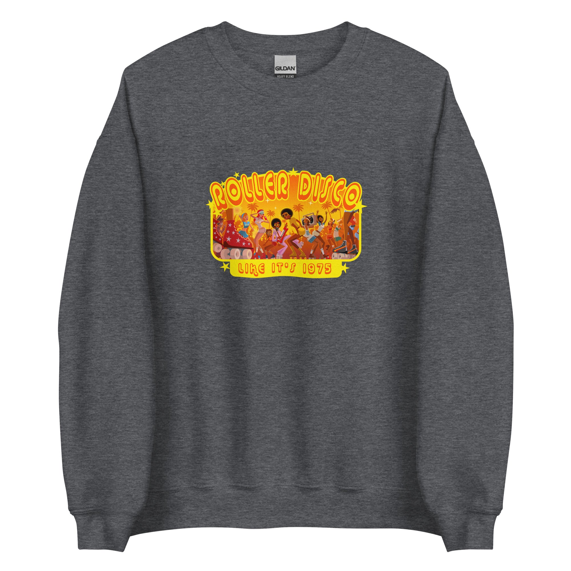 Unisex Sweatshirt Roller Disco 1975 on dark colors (front & back)