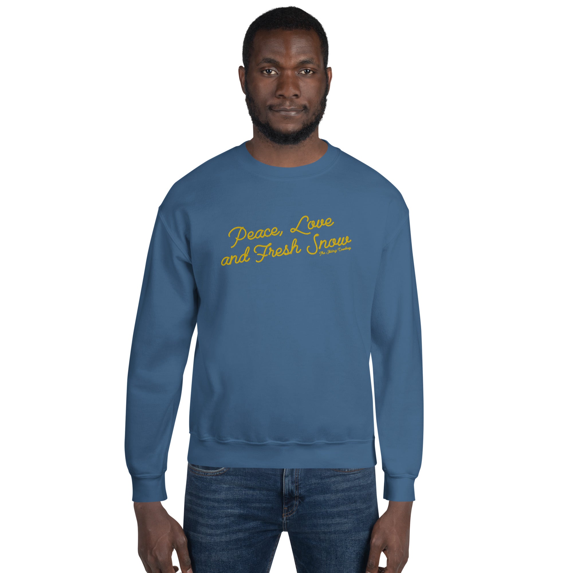 Sweat Unisexe à Col Rond Peace, Love and Fresh Snow grand motif brodé