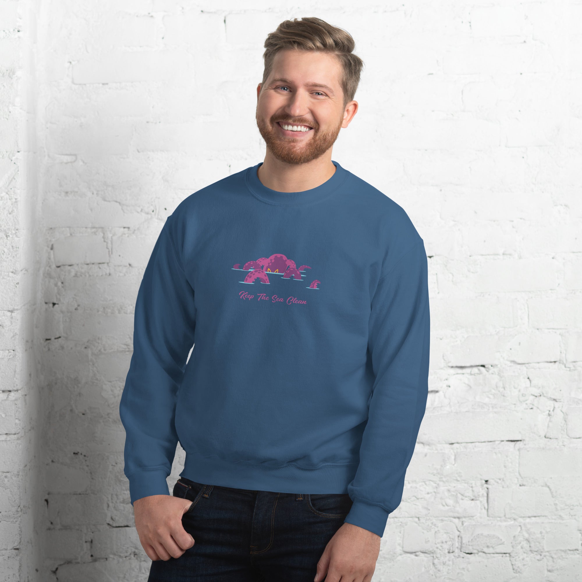 Sweat Unisexe à Col Rond Octopus Purple sur couleurs foncées