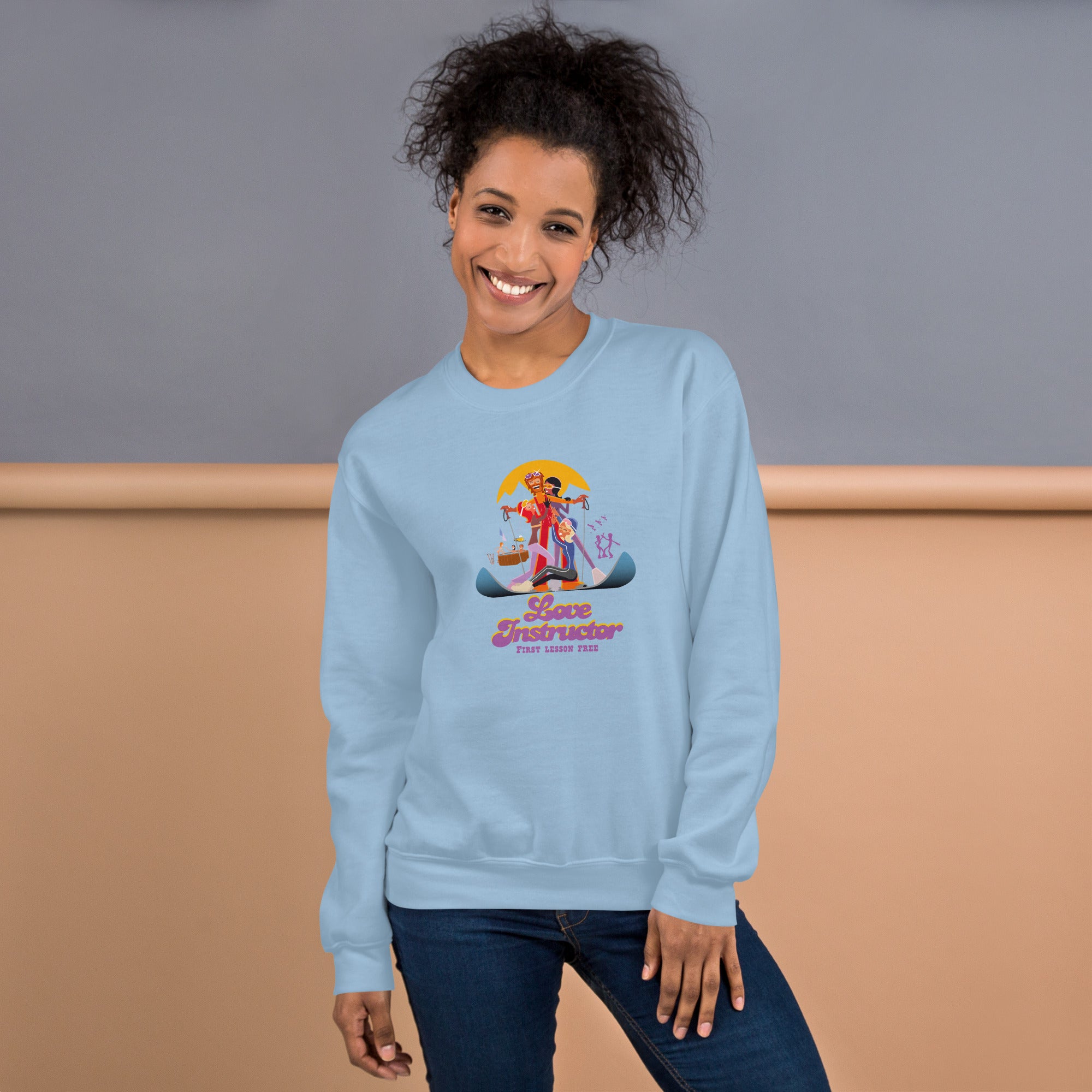 Sweat Unisexe à Col Rond Love Instructor First Lesson free sur couleurs claires