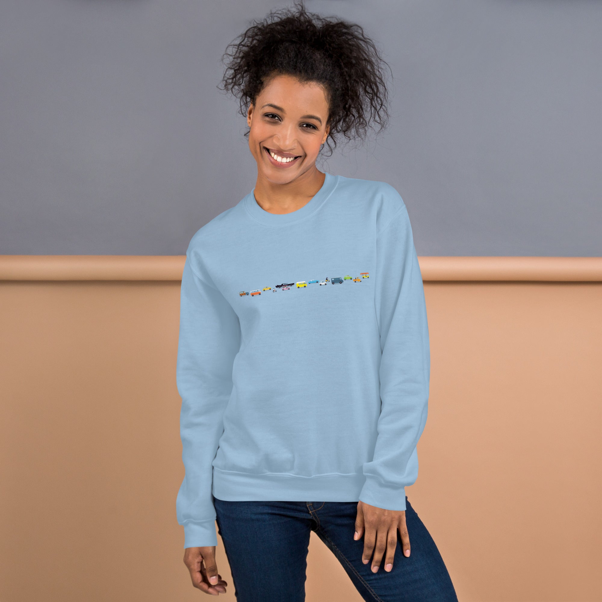 Sweat Unisexe à Col Rond Vintage Cars Traffic Jam sur couleurs claires