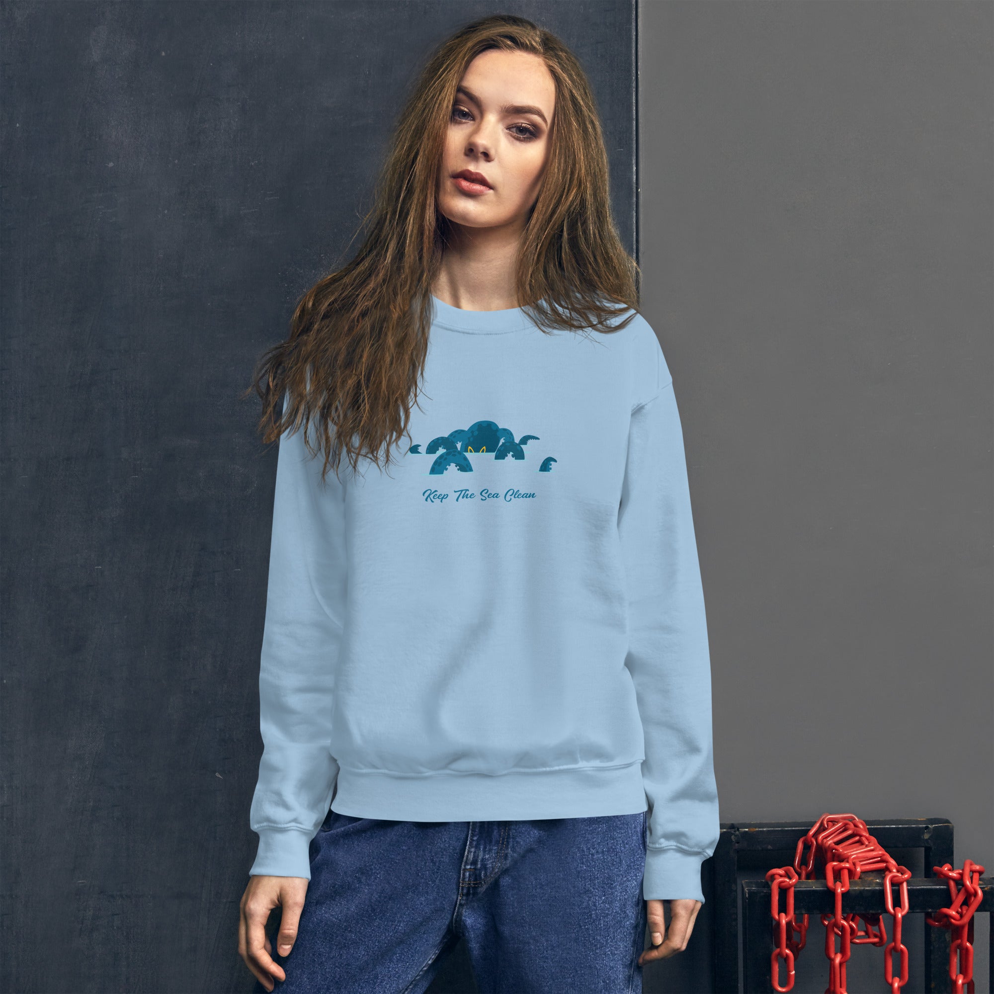 Sweat Unisexe à Col Rond Octopus Blue sur couleurs claires