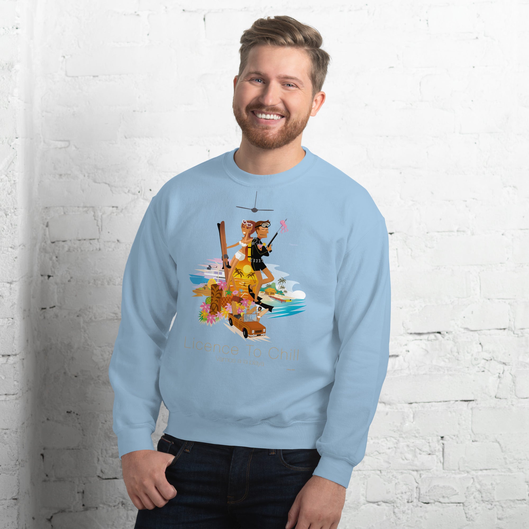 Unisex Sweatshirt License to Chill Vamos a la Playa on light colors