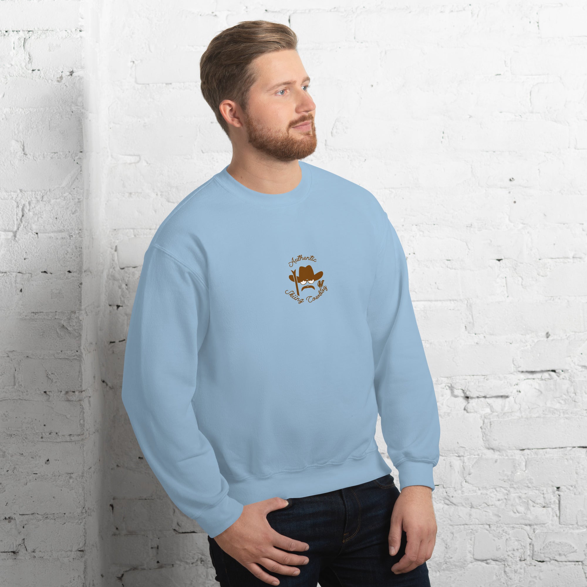 Sweat Unisexe à Col Rond Authentic Skiing Cowboy Brown