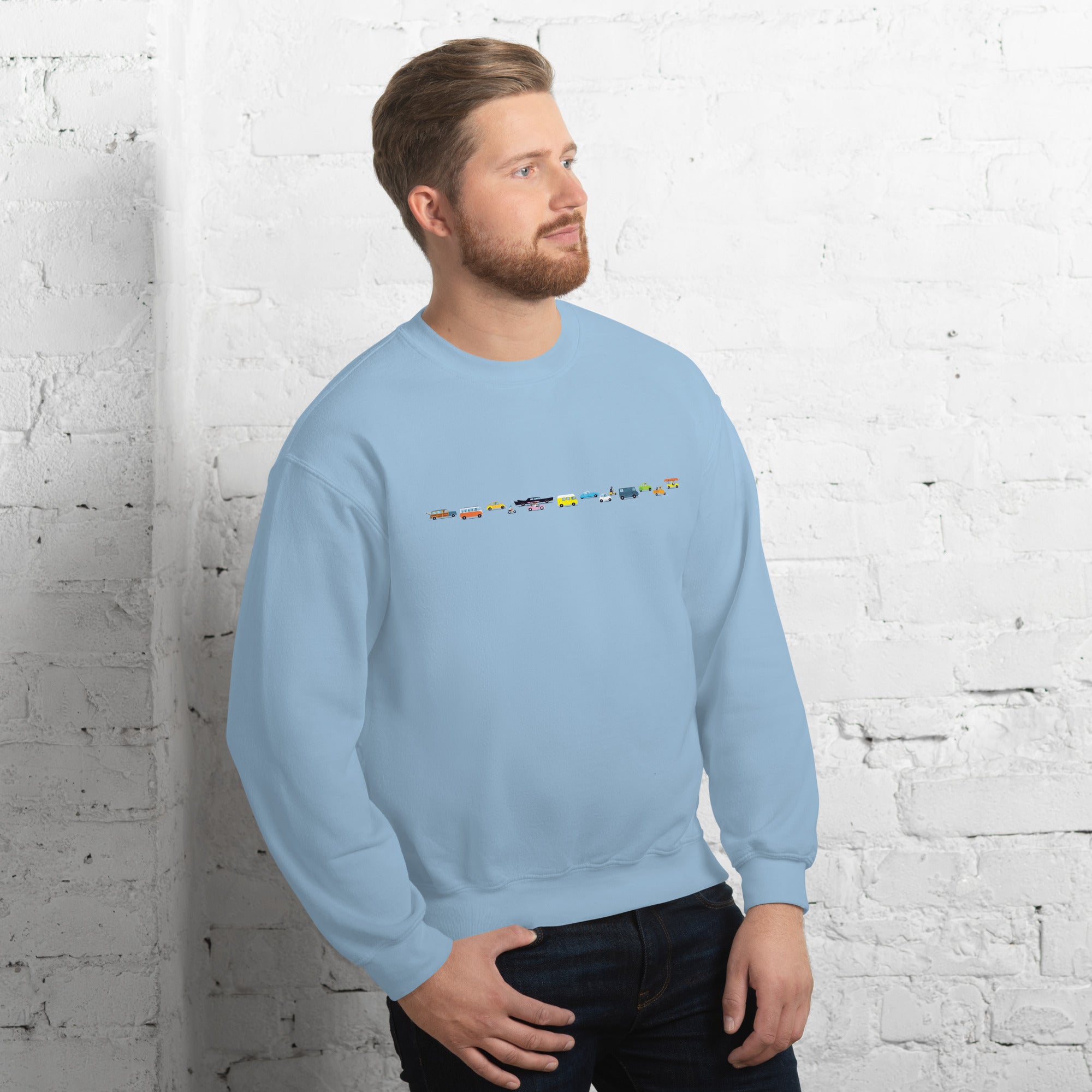 Sweat Unisexe à Col Rond Vintage Cars Traffic Jam sur couleurs claires