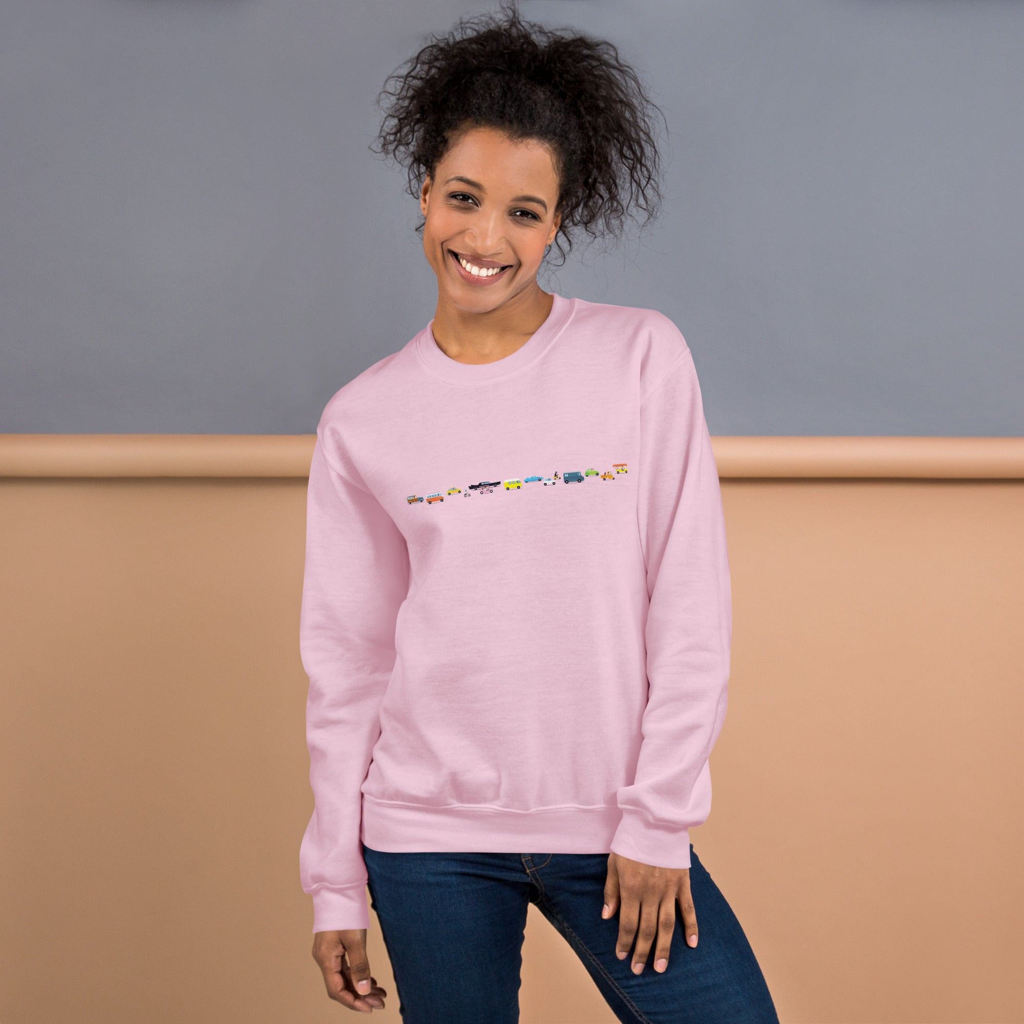 Sweat Unisexe à Col Rond Vintage Cars Traffic Jam sur couleurs claires