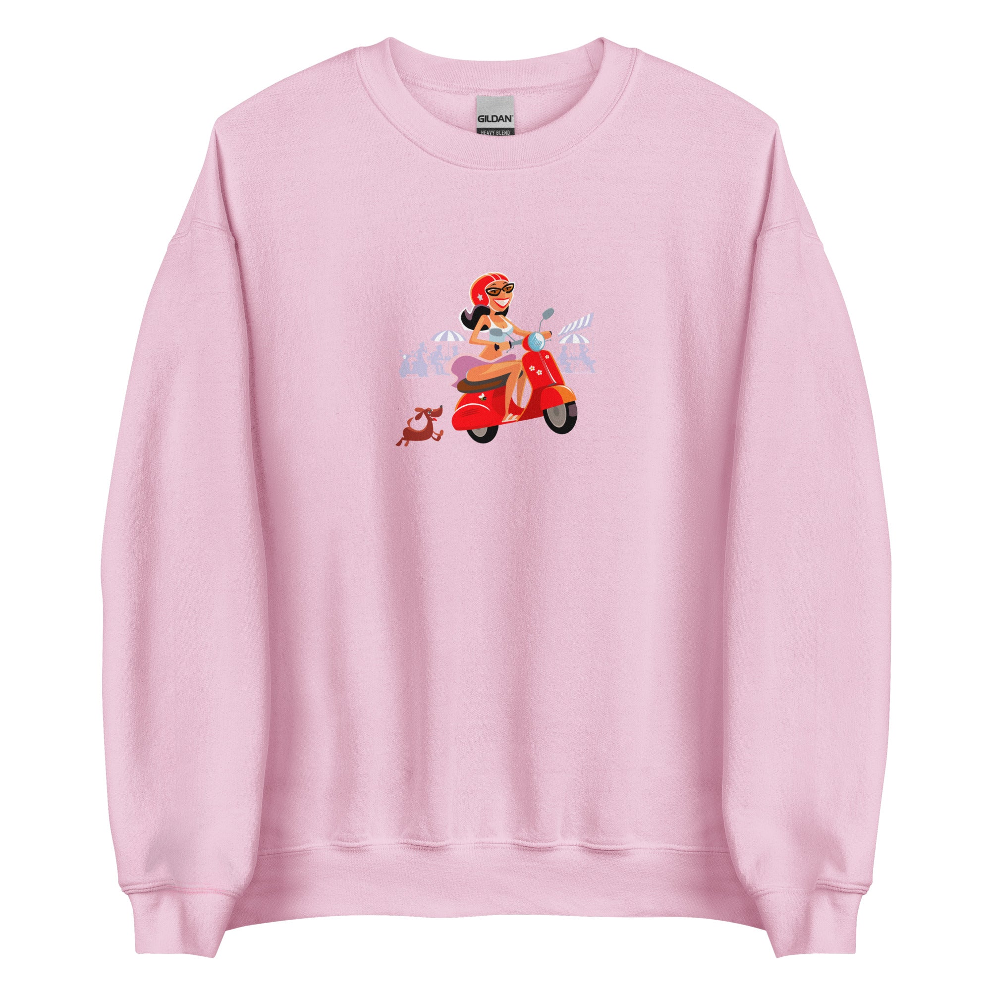 Sweat Unisexe à Col Rond Vespa Girl in St Tropez sur couleurs claires