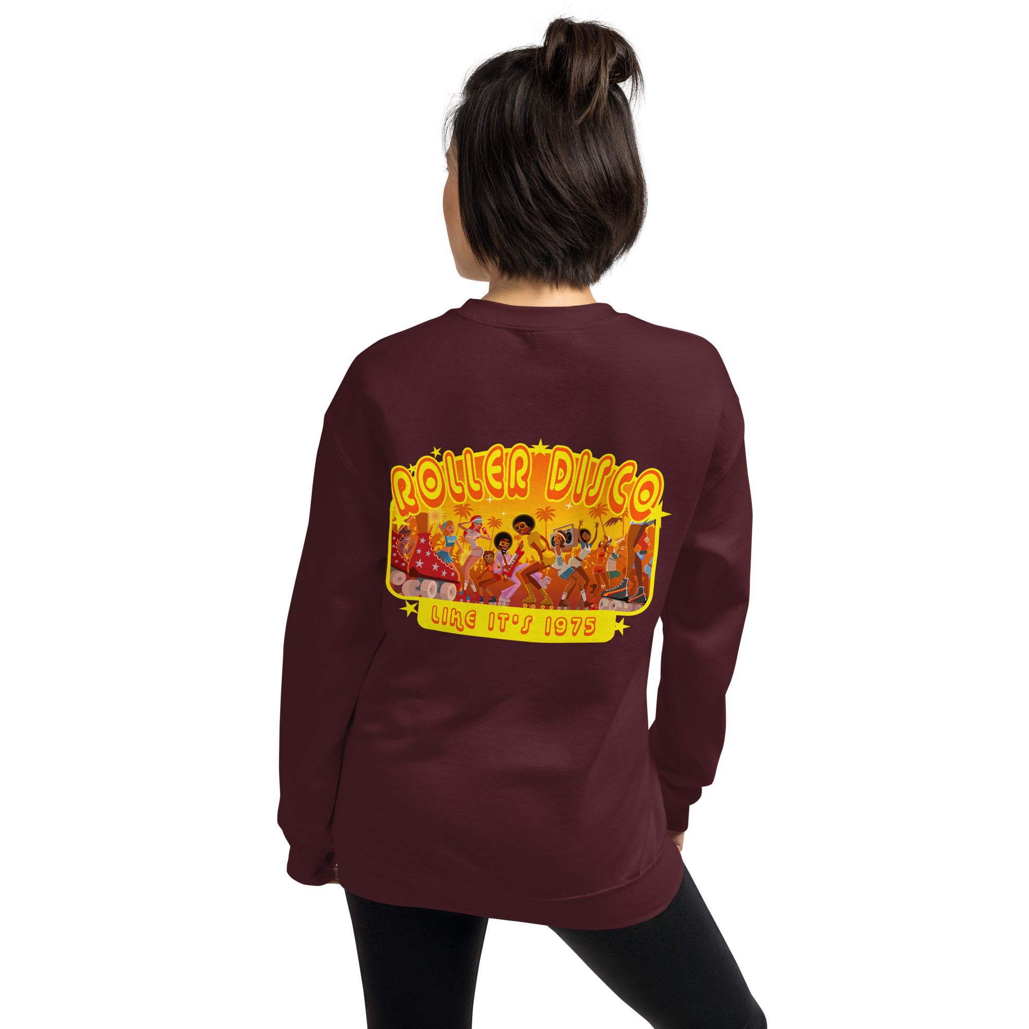 Unisex Sweatshirt Roller Disco 1975 on dark colors (front & back)