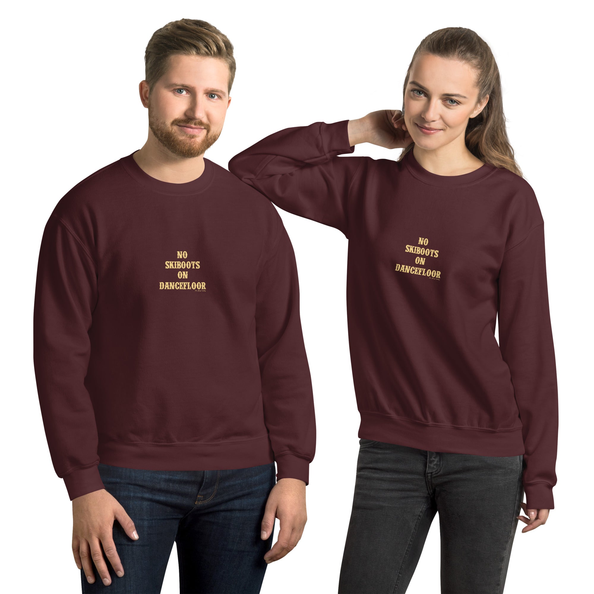 Unisex Sweatshirt No Skiboots on Dancefloor light text