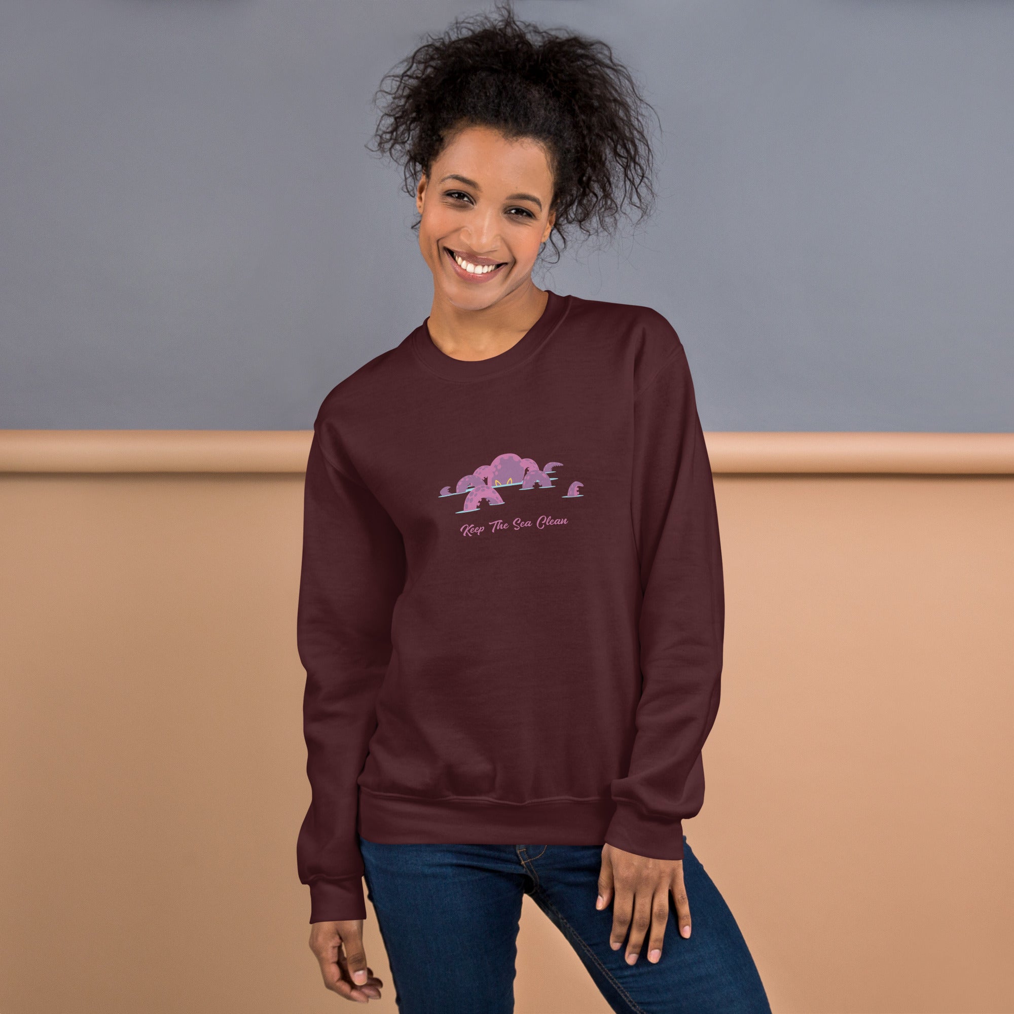 Sweat Unisexe à Col Rond Octopus Purple sur couleurs foncées