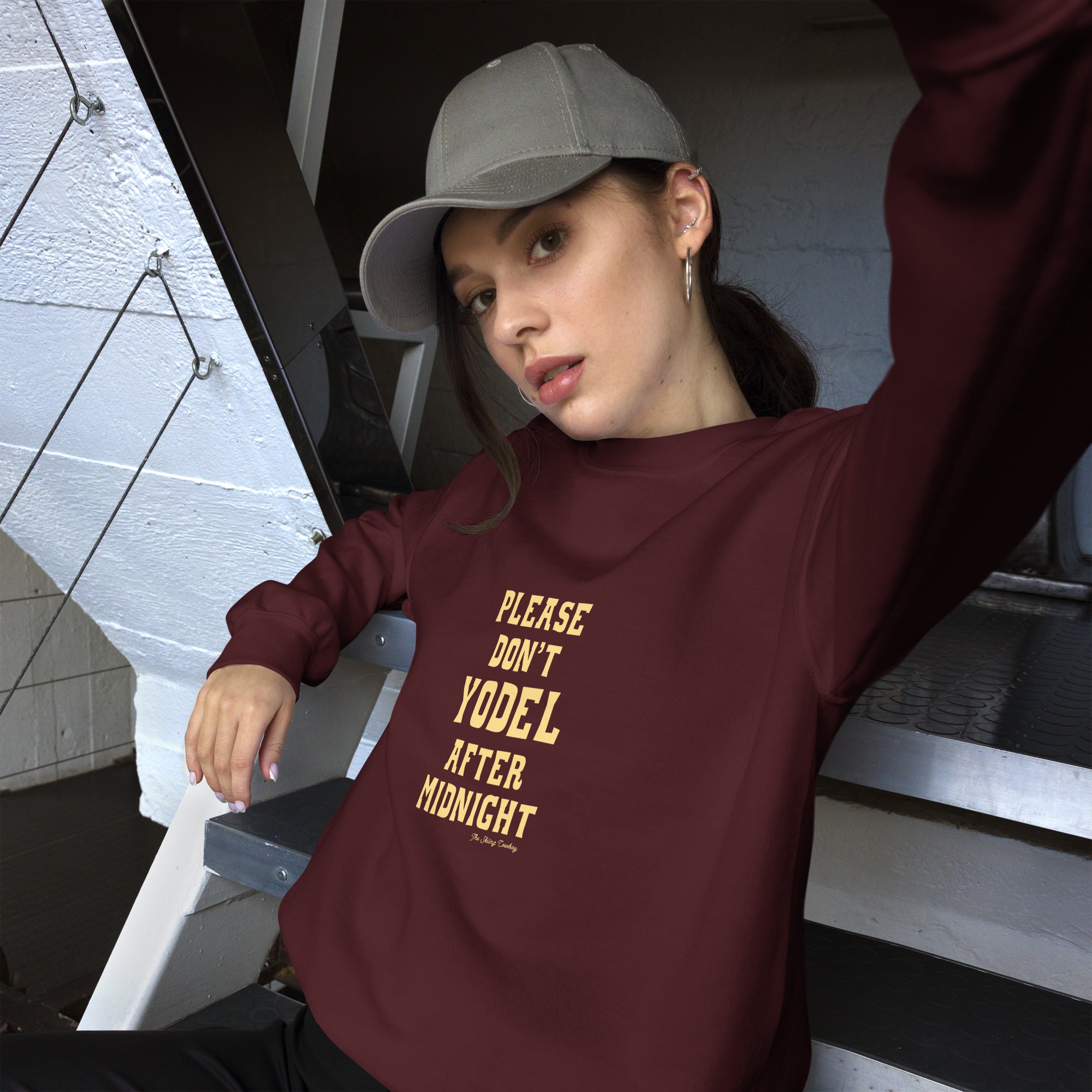 Unisex Sweatshirt Don't Yodel After Midnight light text (front & back)