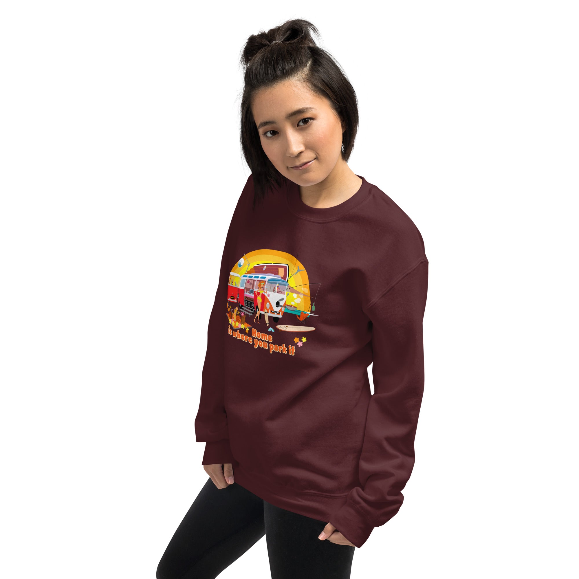 Sweat Unisexe à Col Rond Ultra Combi Home is where you park it sur couleurs foncées