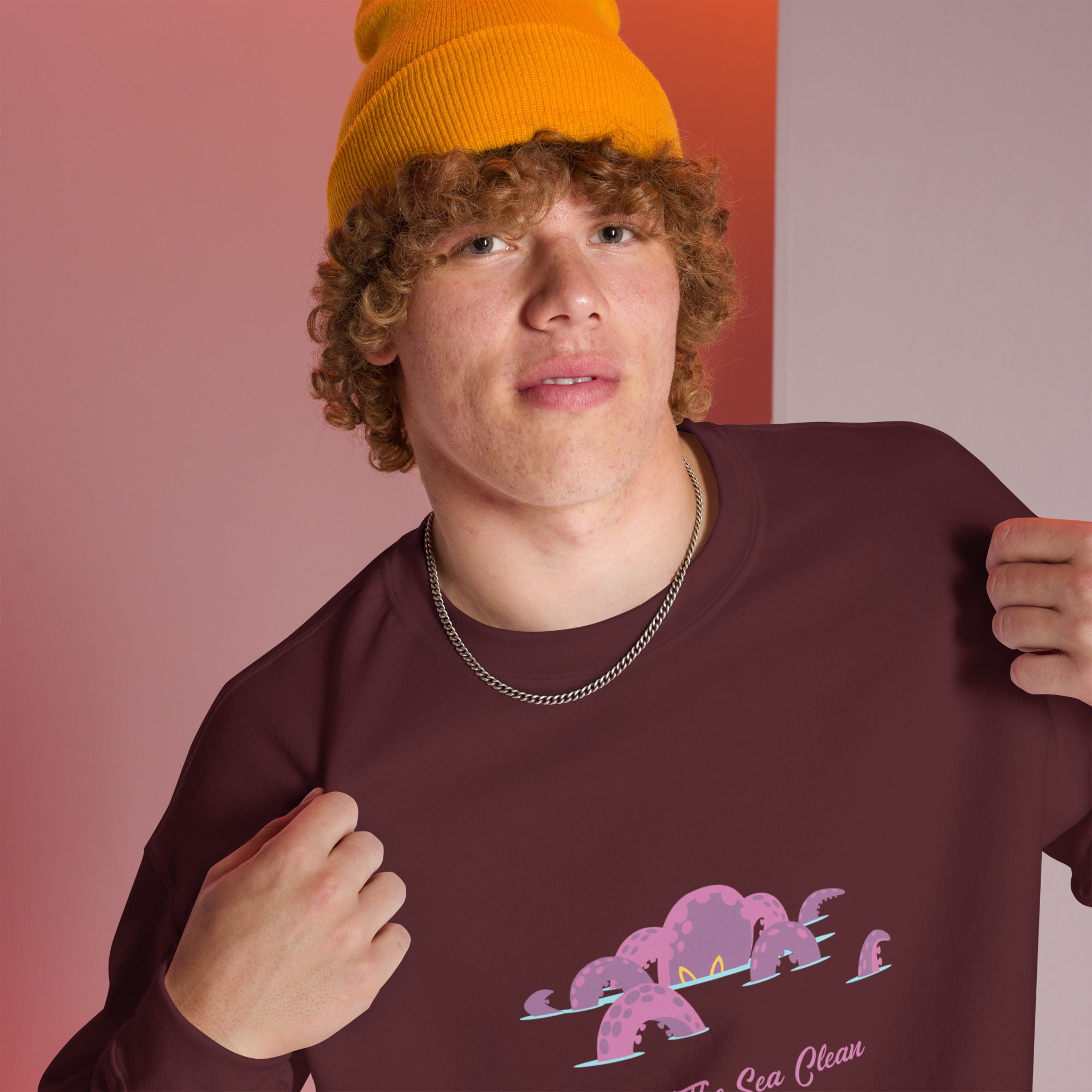 Sweat Unisexe à Col Rond Octopus Purple sur couleurs foncées