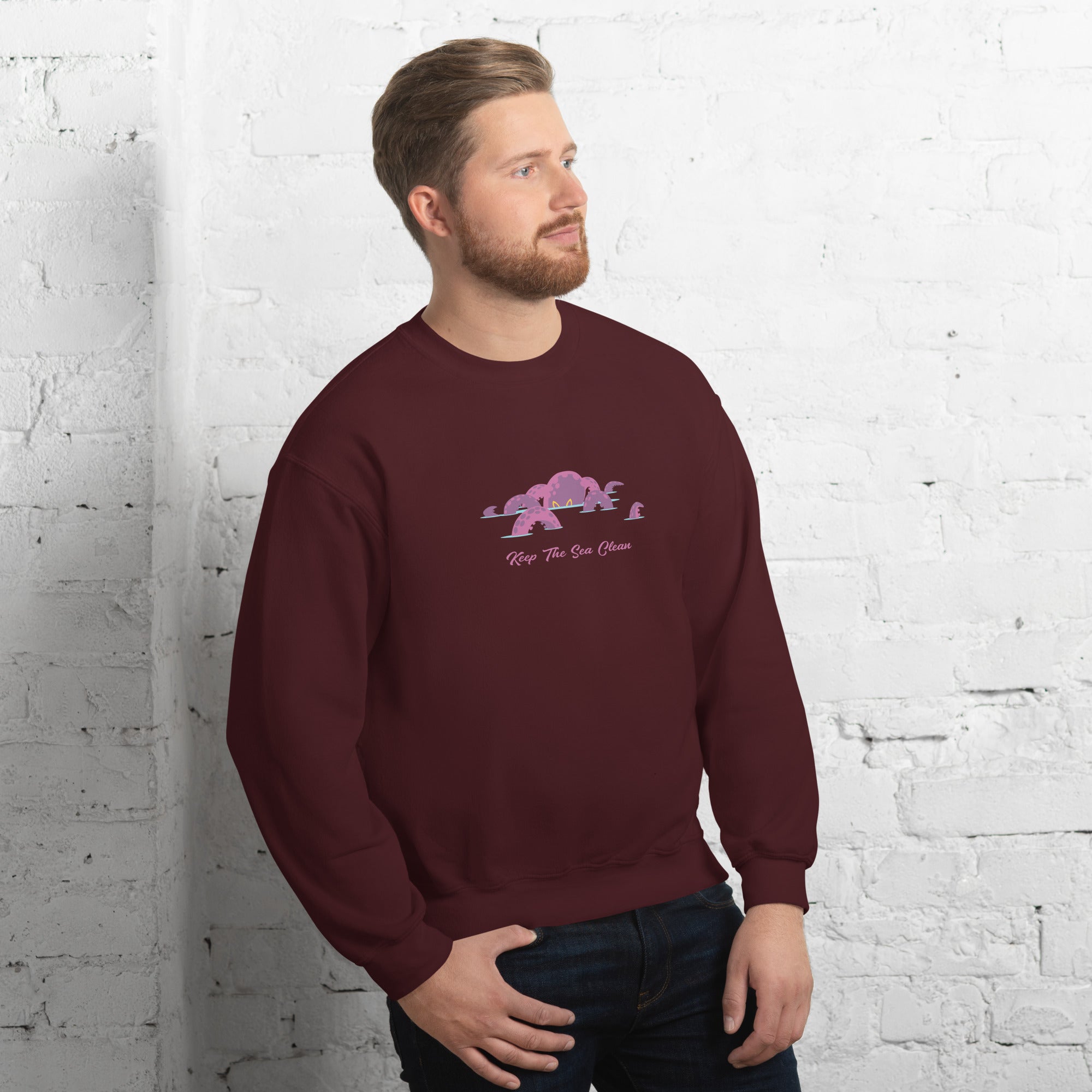 Sweat Unisexe à Col Rond Octopus Purple sur couleurs foncées