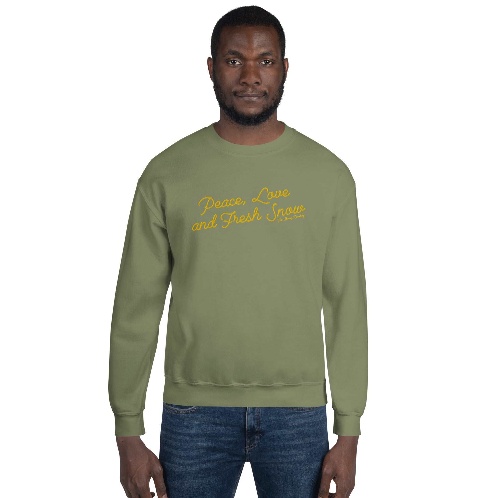 Sweat Unisexe à Col Rond Peace, Love and Fresh Snow grand motif brodé