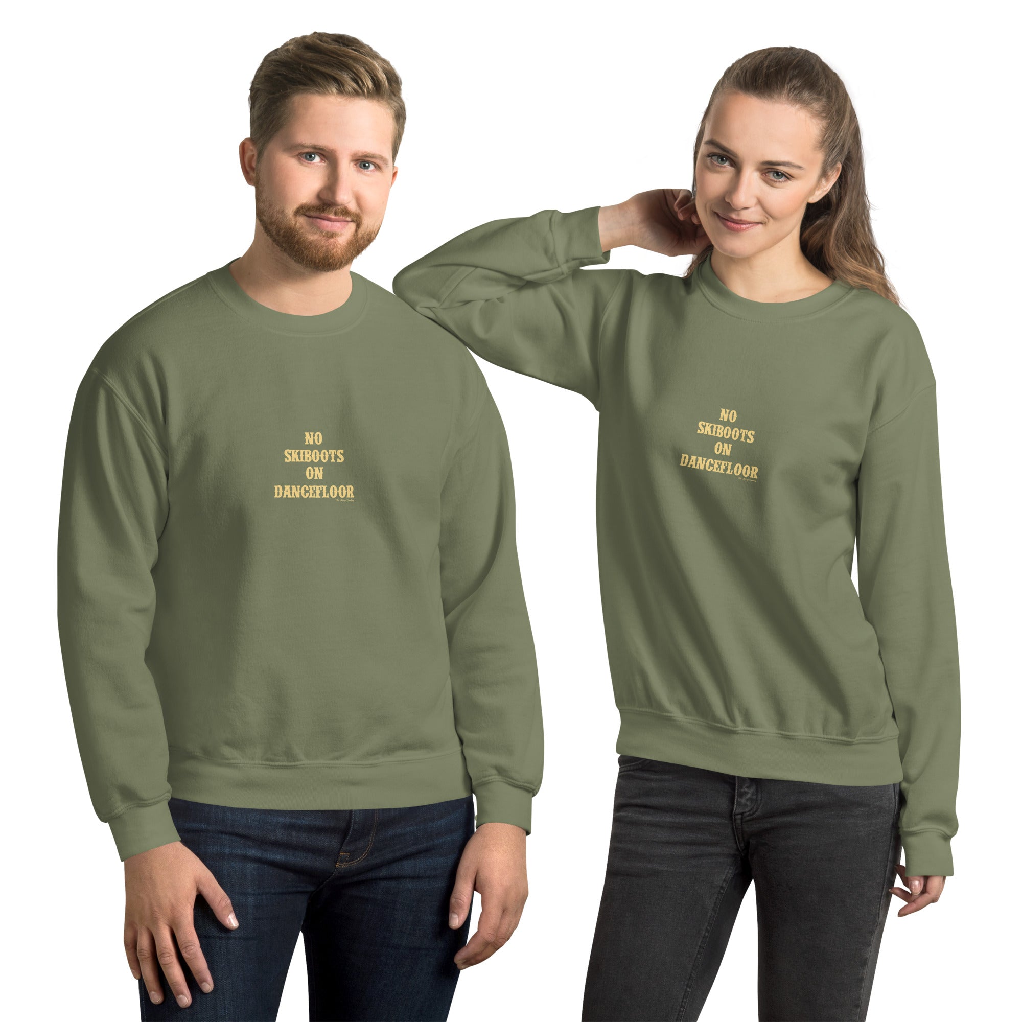 Unisex Sweatshirt No Skiboots on Dancefloor light text