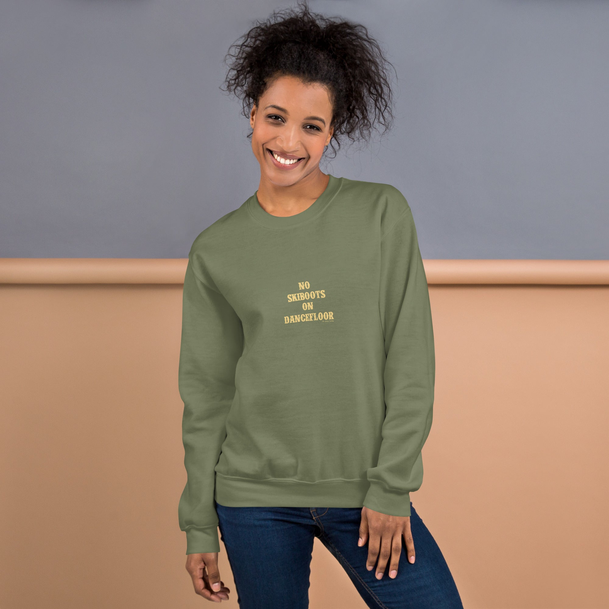 Unisex Sweatshirt No Skiboots on Dancefloor light text