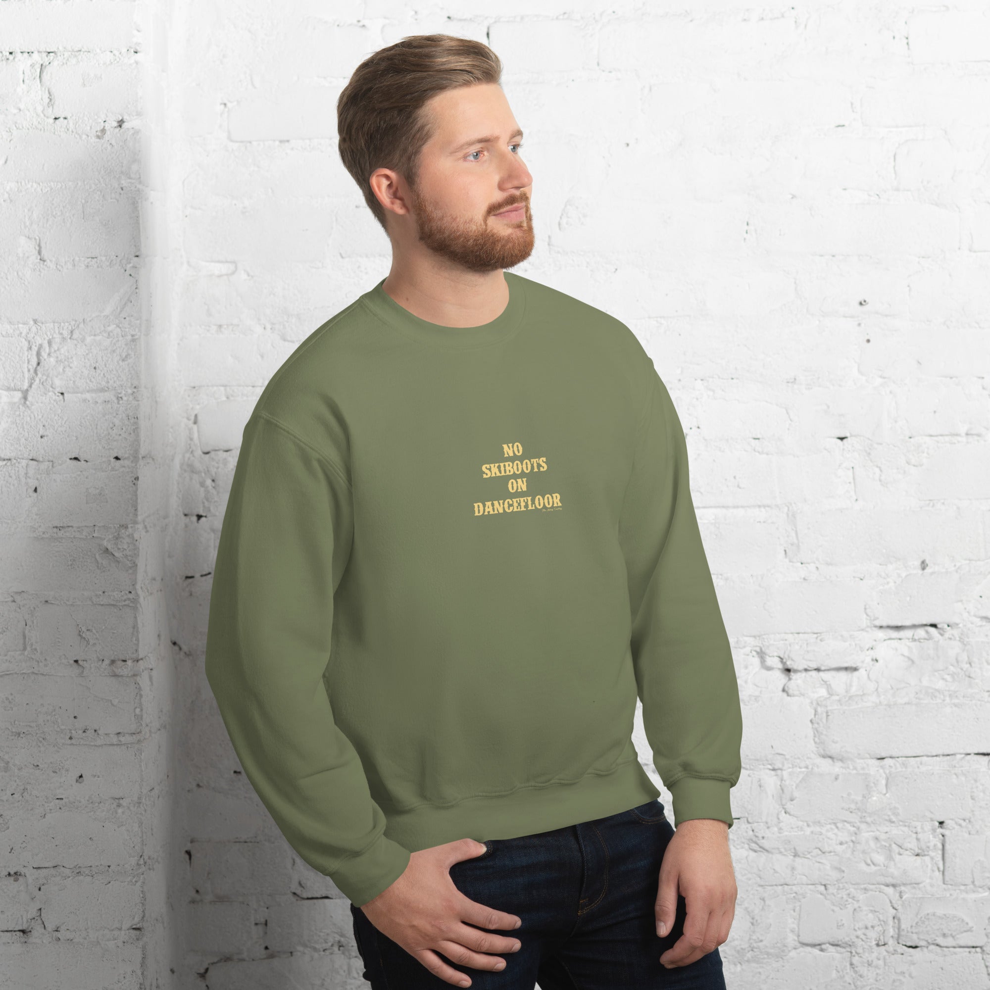 Unisex Sweatshirt No Skiboots on Dancefloor light text