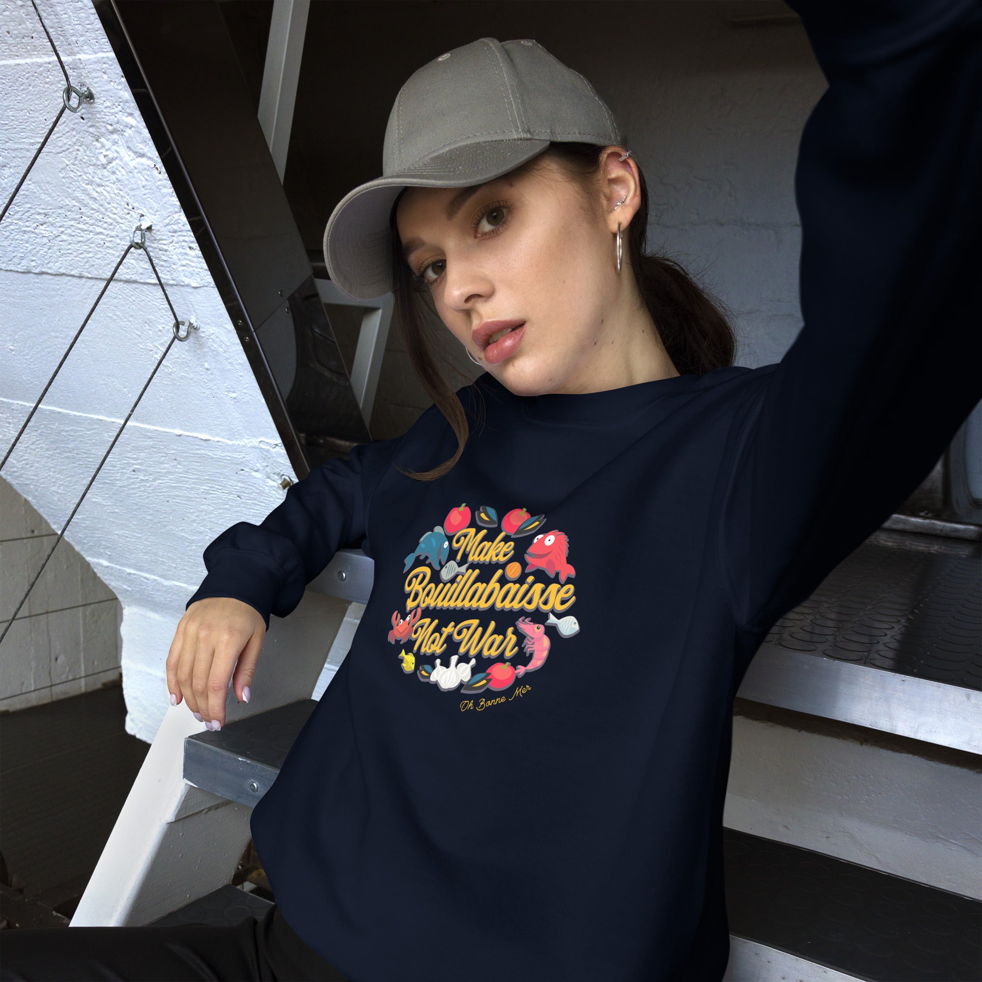 Unisex Sweatshirt Make Bouillabaisse Not War on dark colors