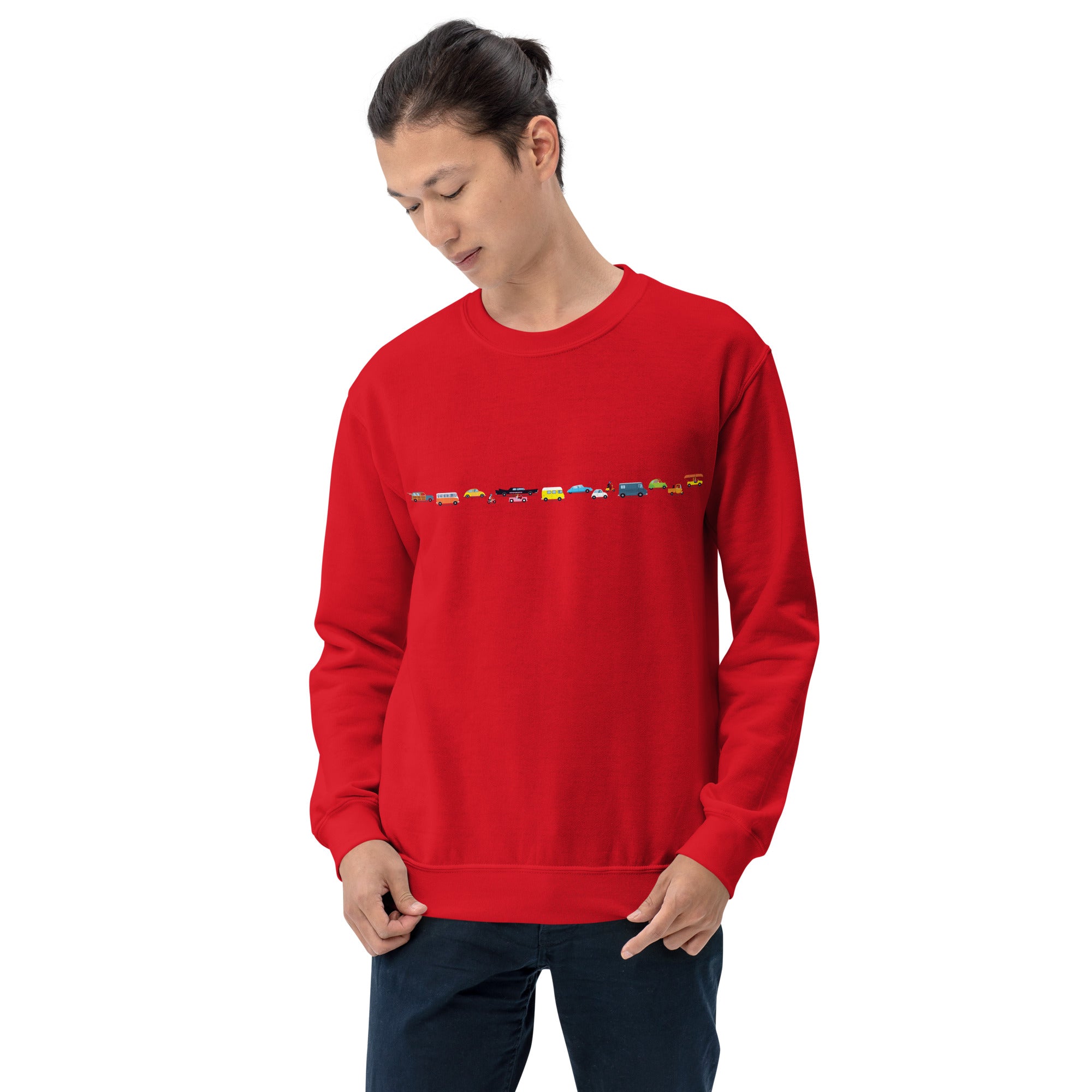 Sweat Unisexe à Col Rond Vintage Cars Traffic Jam sur couleurs claires