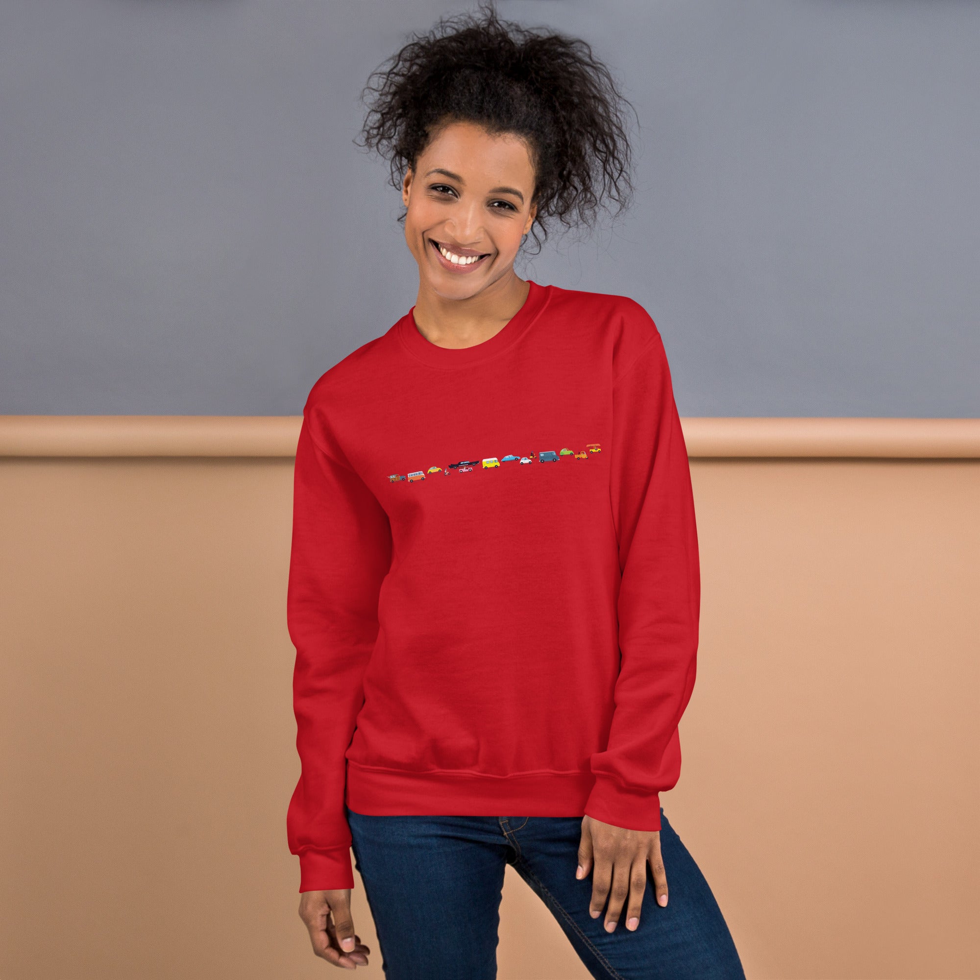 Sweat Unisexe à Col Rond Vintage Cars Traffic Jam sur couleurs claires