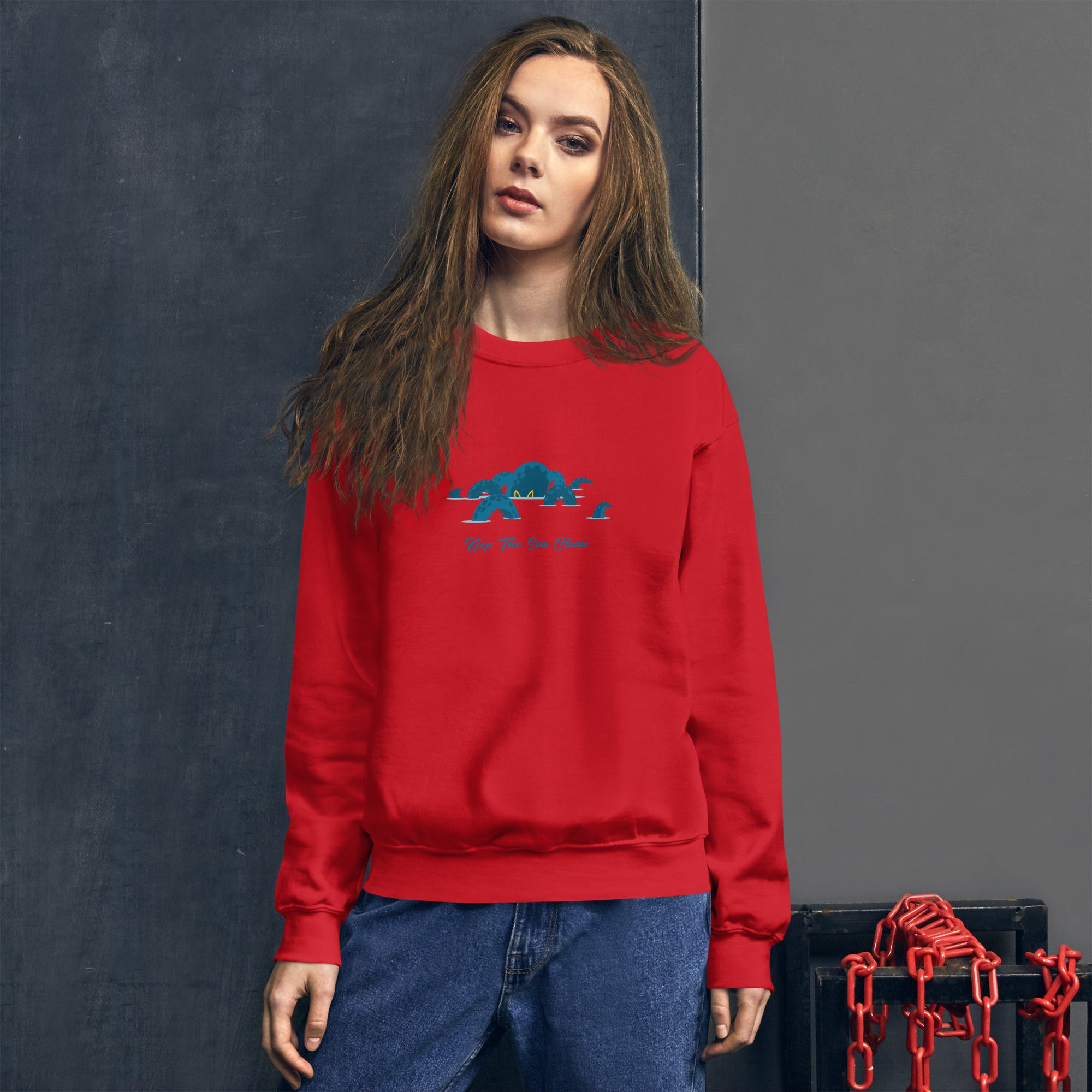 Sweat Unisexe à Col Rond Octopus Blue sur couleurs claires