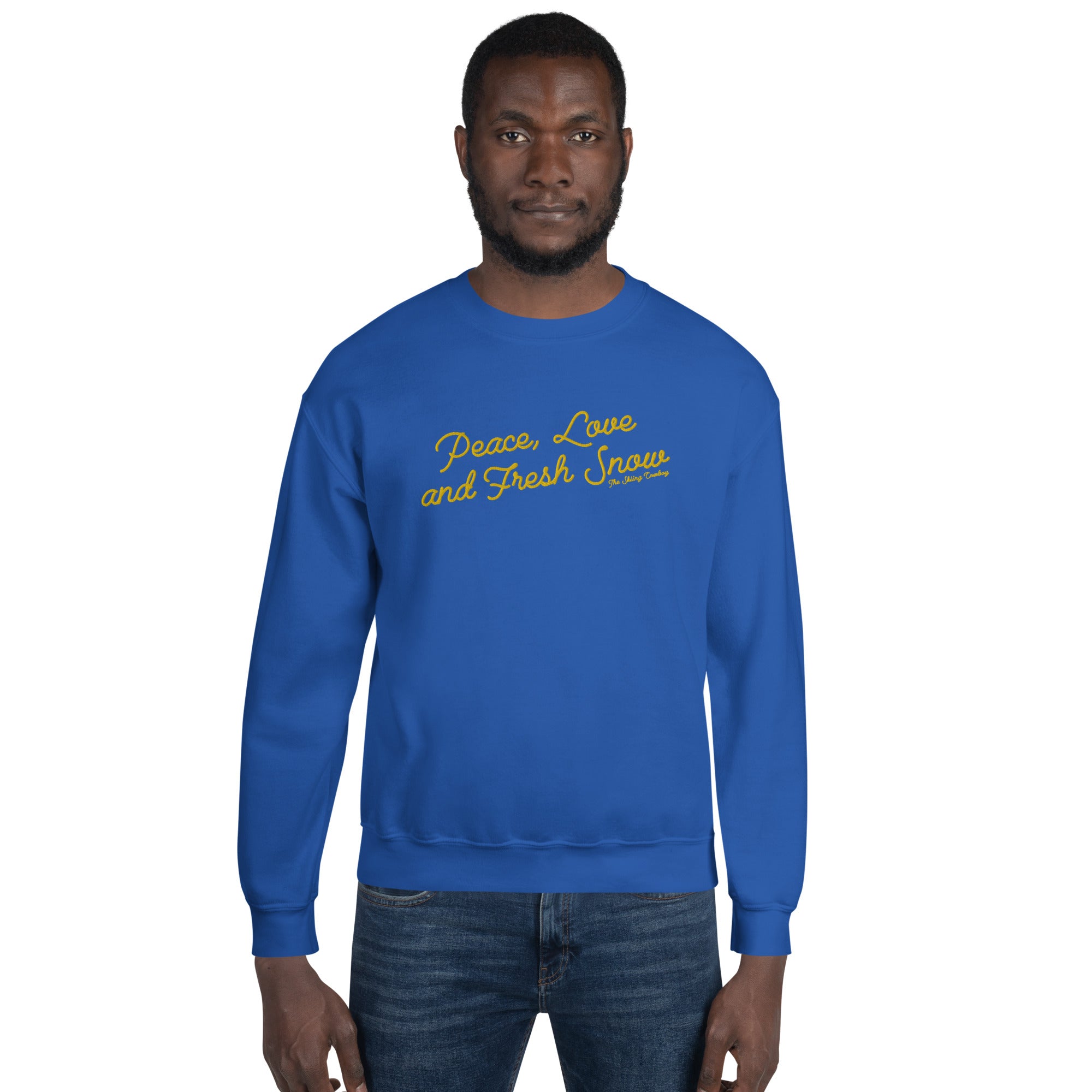 Sweat Unisexe à Col Rond Peace, Love and Fresh Snow grand motif brodé