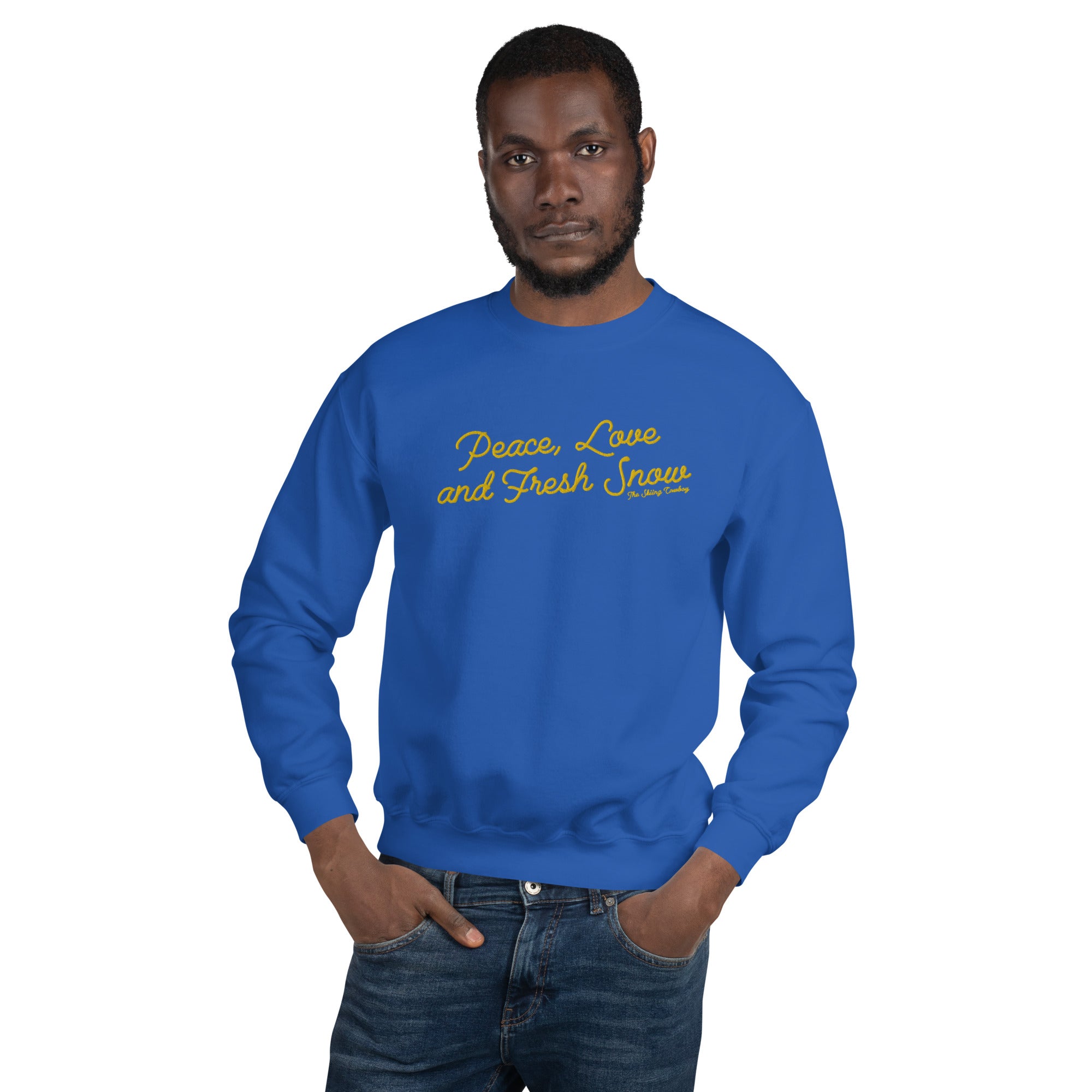 Sweat Unisexe à Col Rond Peace, Love and Fresh Snow grand motif brodé