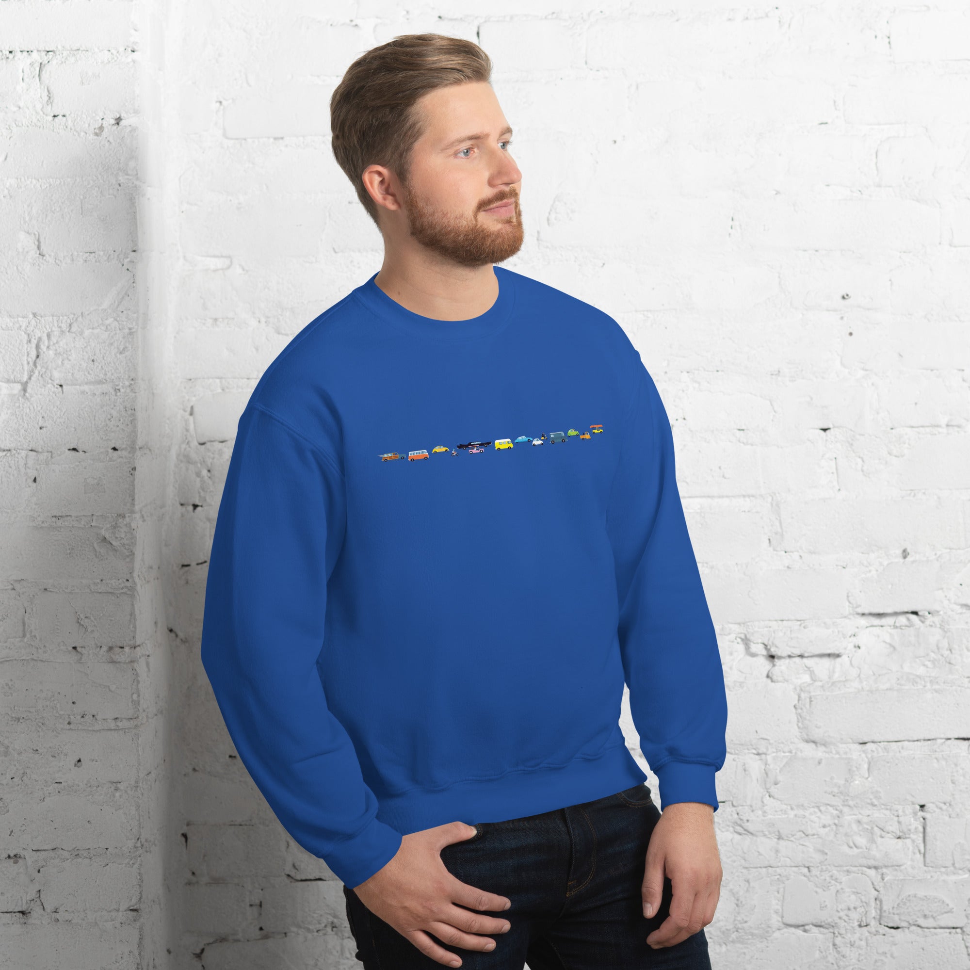 Sweat Unisexe à Col Rond Vintage Cars Traffic Jam sur couleurs claires