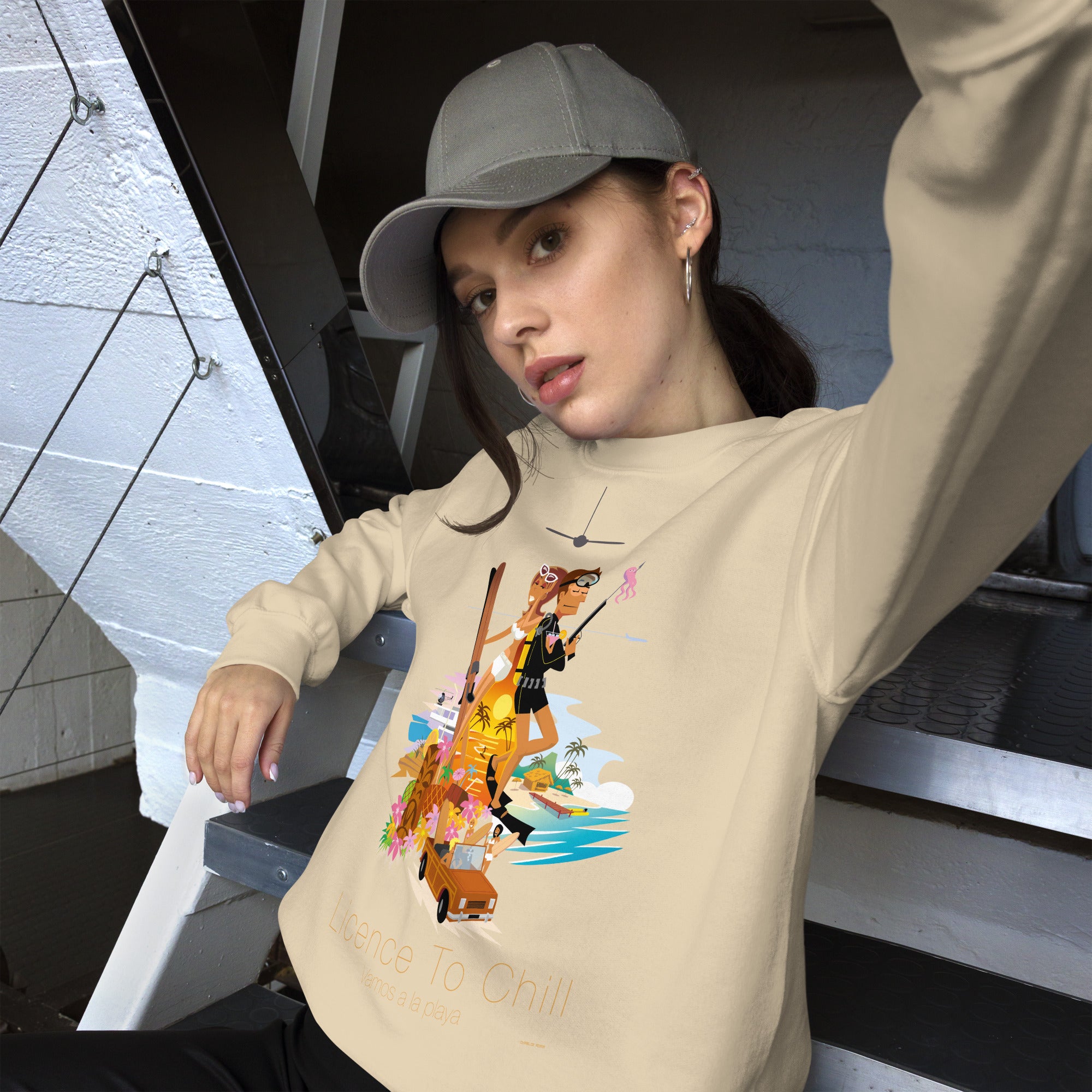 Unisex Sweatshirt License to Chill Vamos a la Playa on light colors