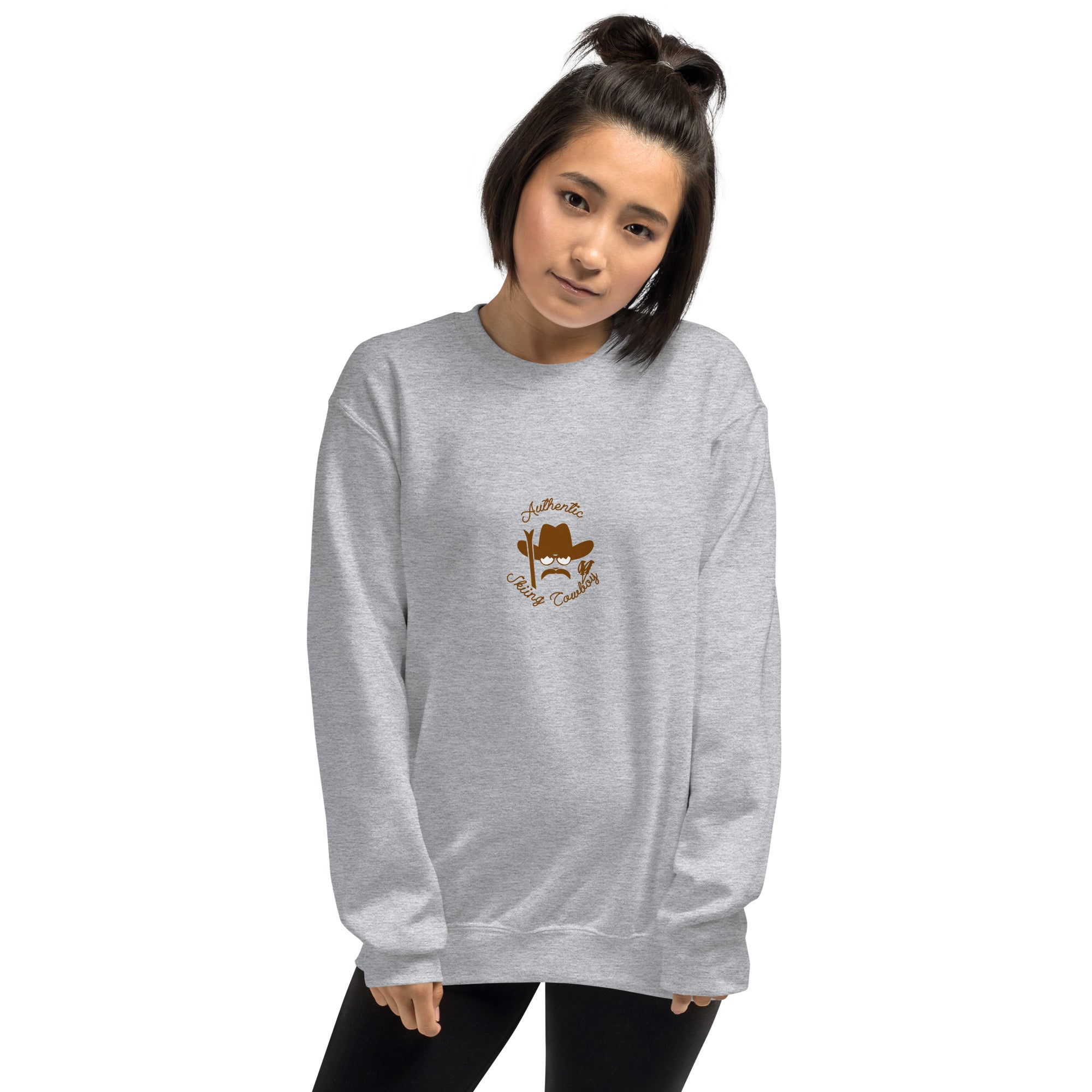 Sweat Unisexe à Col Rond Authentic Skiing Cowboy Brown