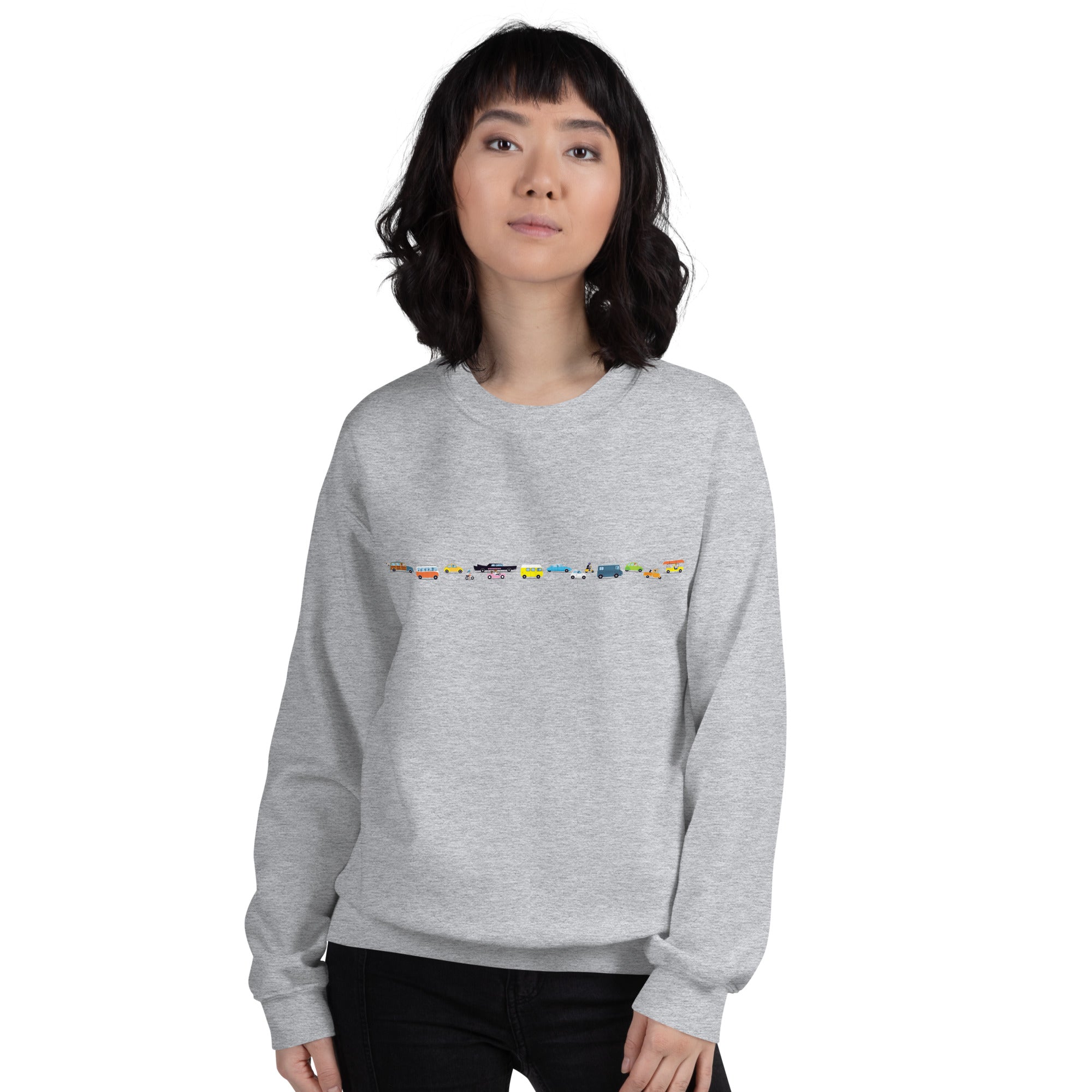 Sweat Unisexe à Col Rond Vintage Cars Traffic Jam sur couleurs claires