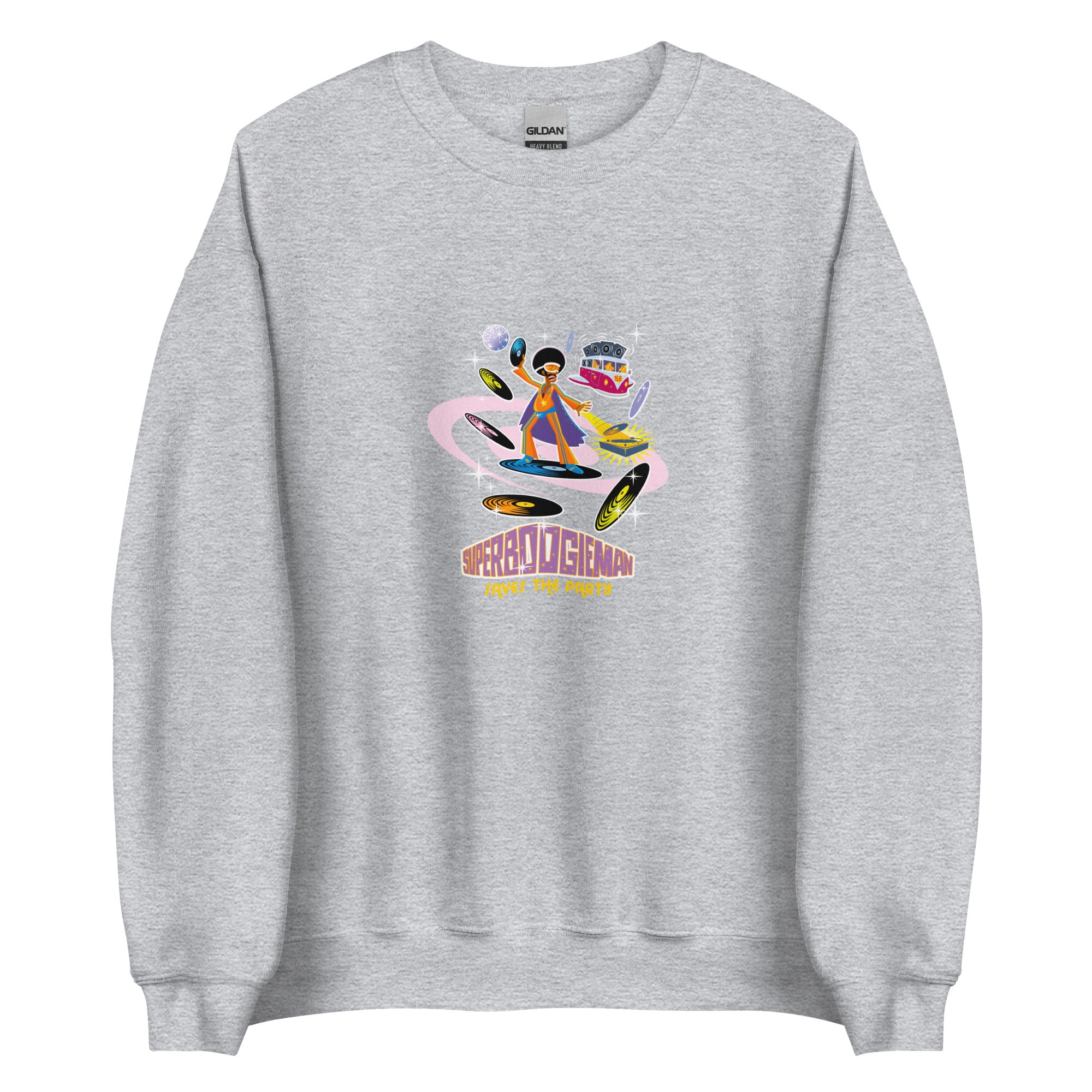 Sweat Unisexe à Col Rond Superboogieman sur couleurs claires (face & dos)