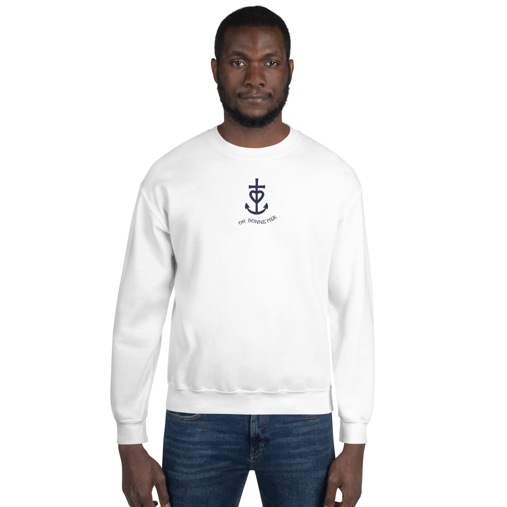 Unisex Sweatshirt Croix de Camargue Oh Bonne Mer Navy embroidered pattern