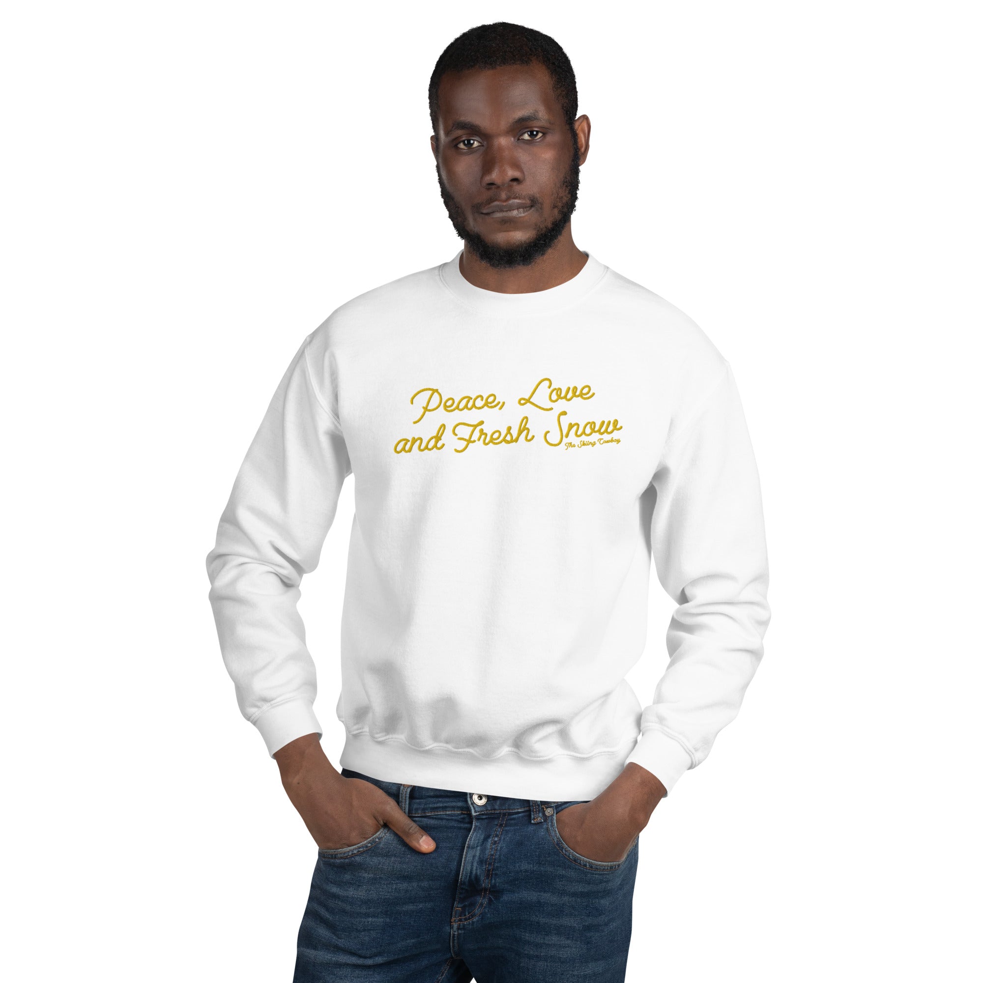 Sweat Unisexe à Col Rond Peace, Love and Fresh Snow grand motif brodé