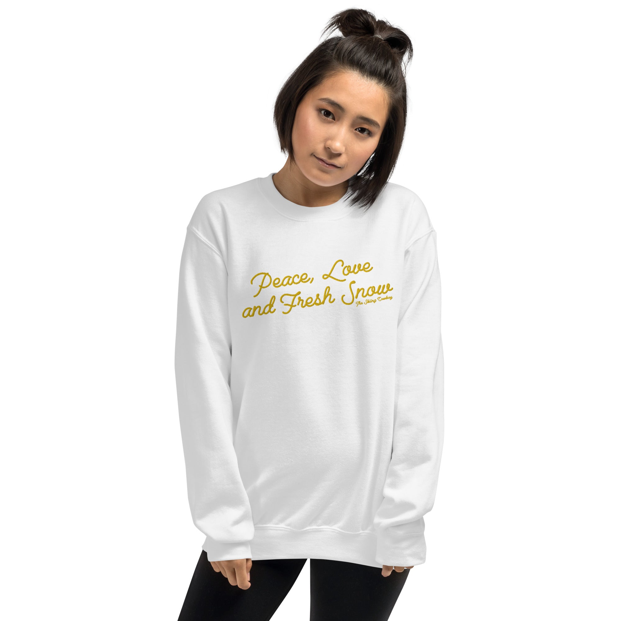 Sweat Unisexe à Col Rond Peace, Love and Fresh Snow grand motif brodé